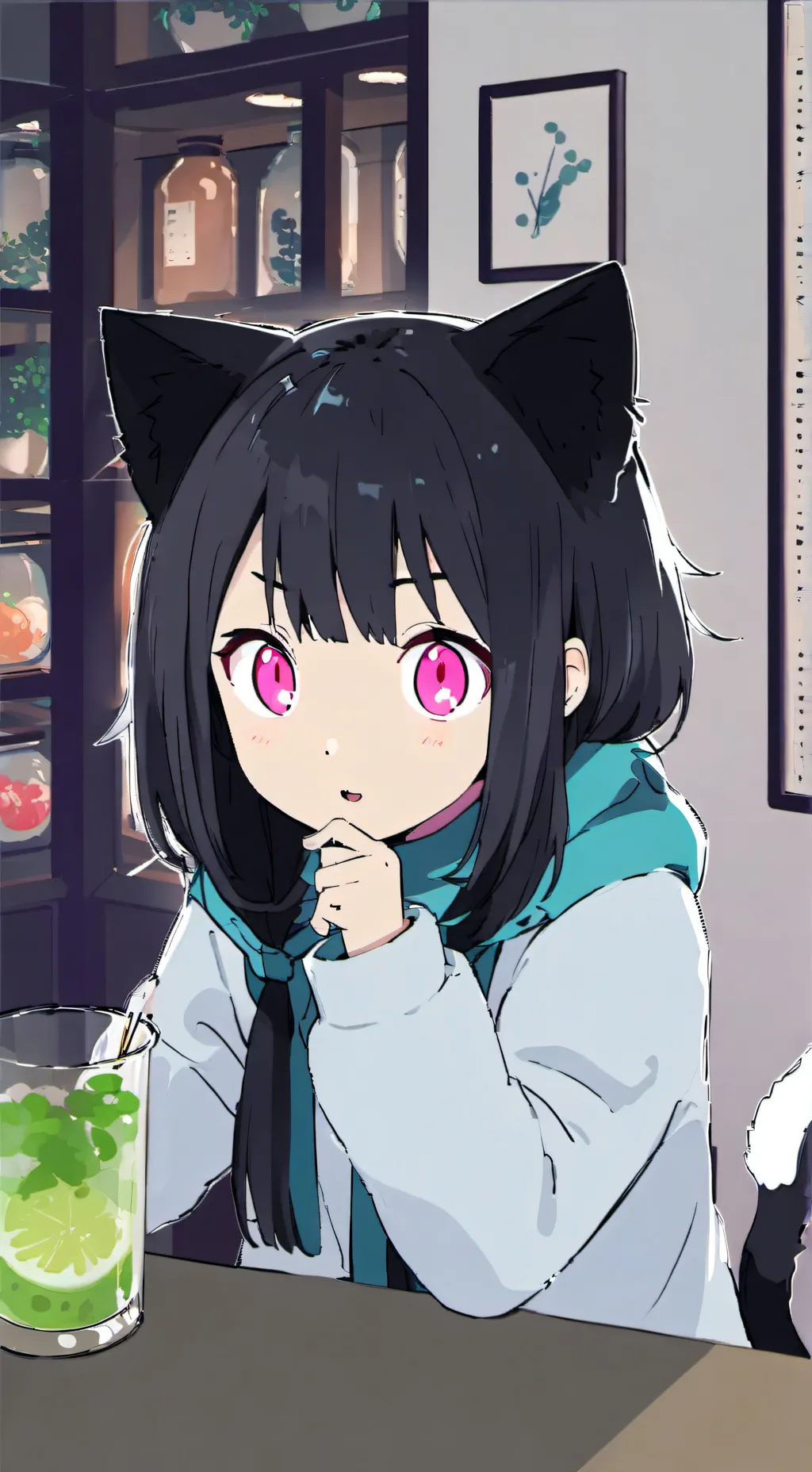 ai character: Pinkcyan Puff Spir background