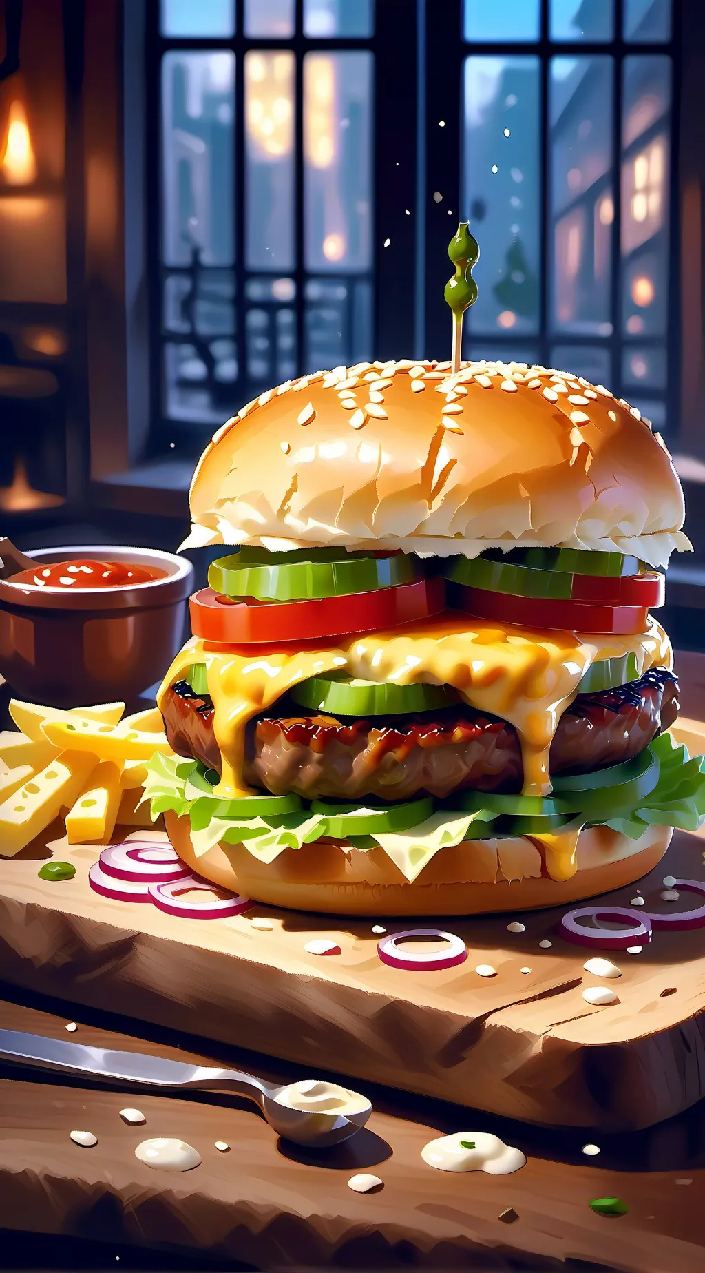 ai character: hamburger background