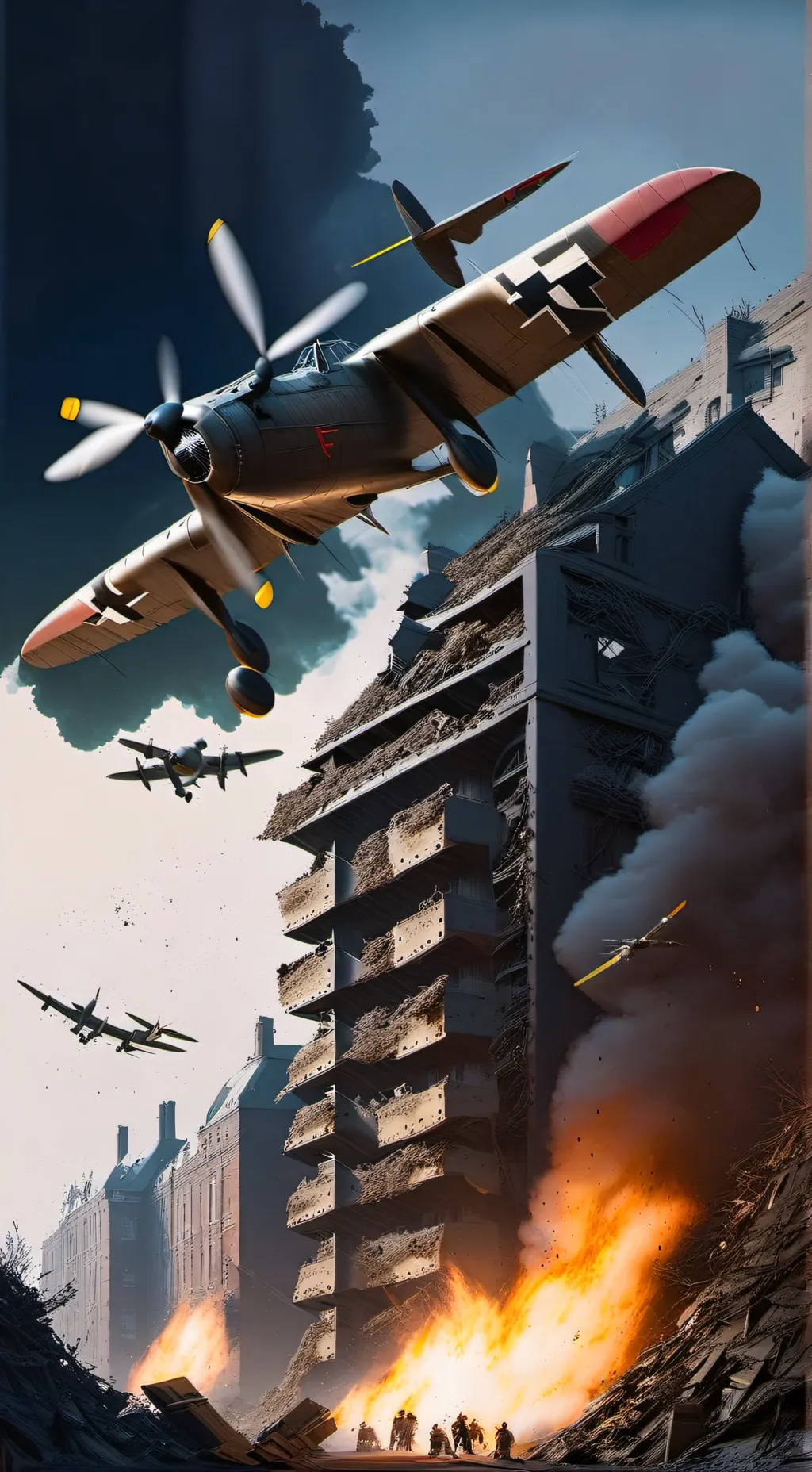 ai character: Nazi air raid background