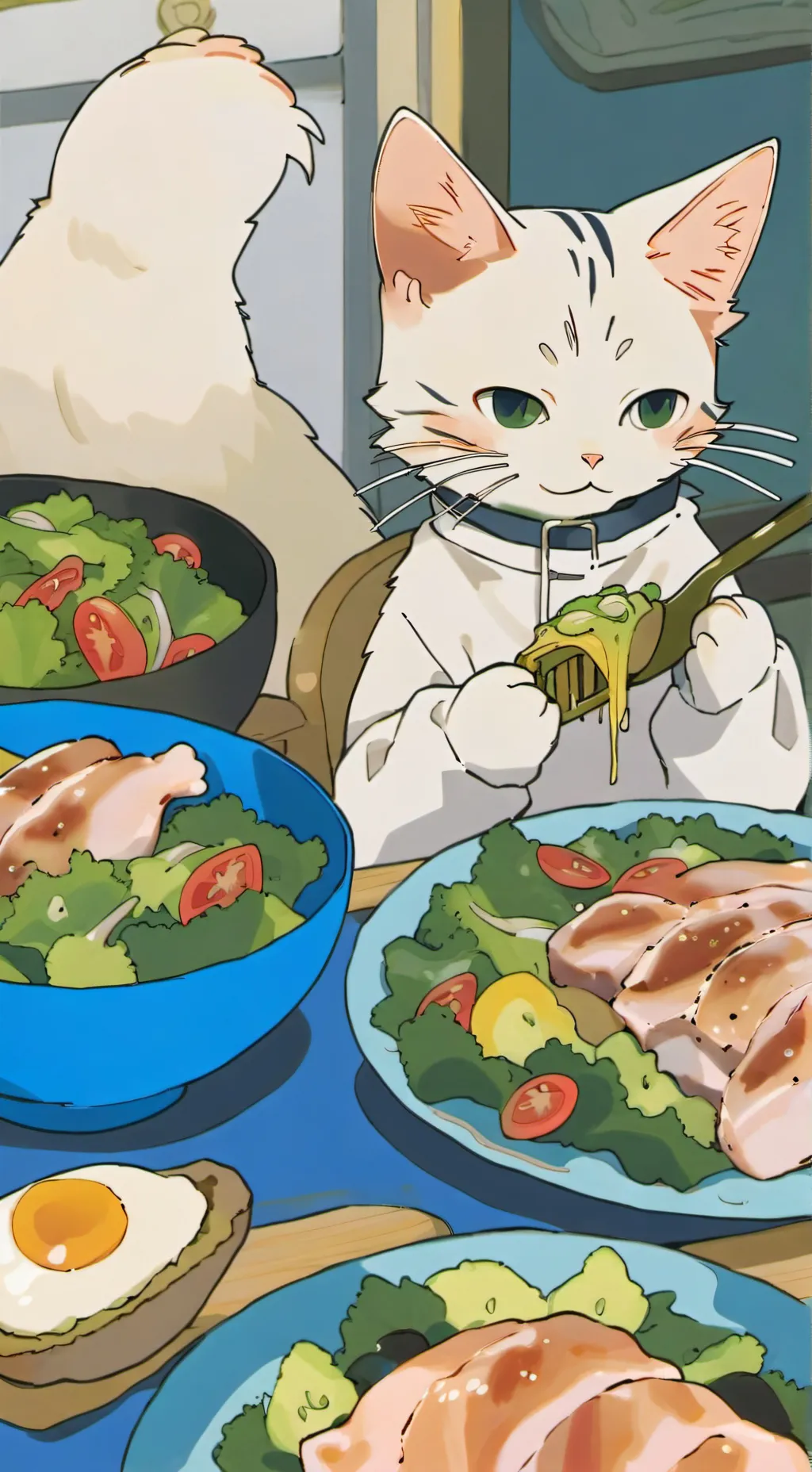 ai character: healthy cat ana background