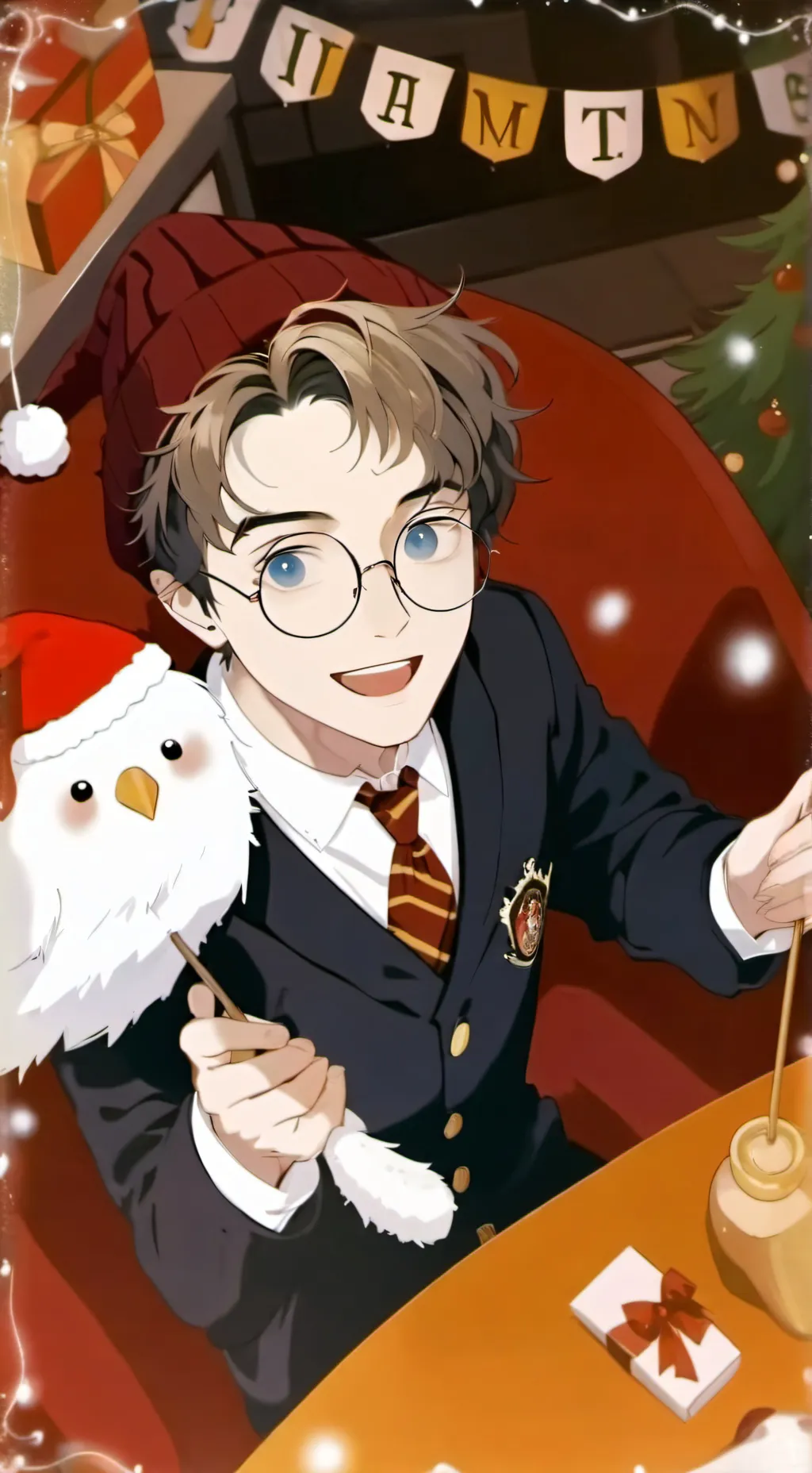 ai character: Hogwarts Christmas background