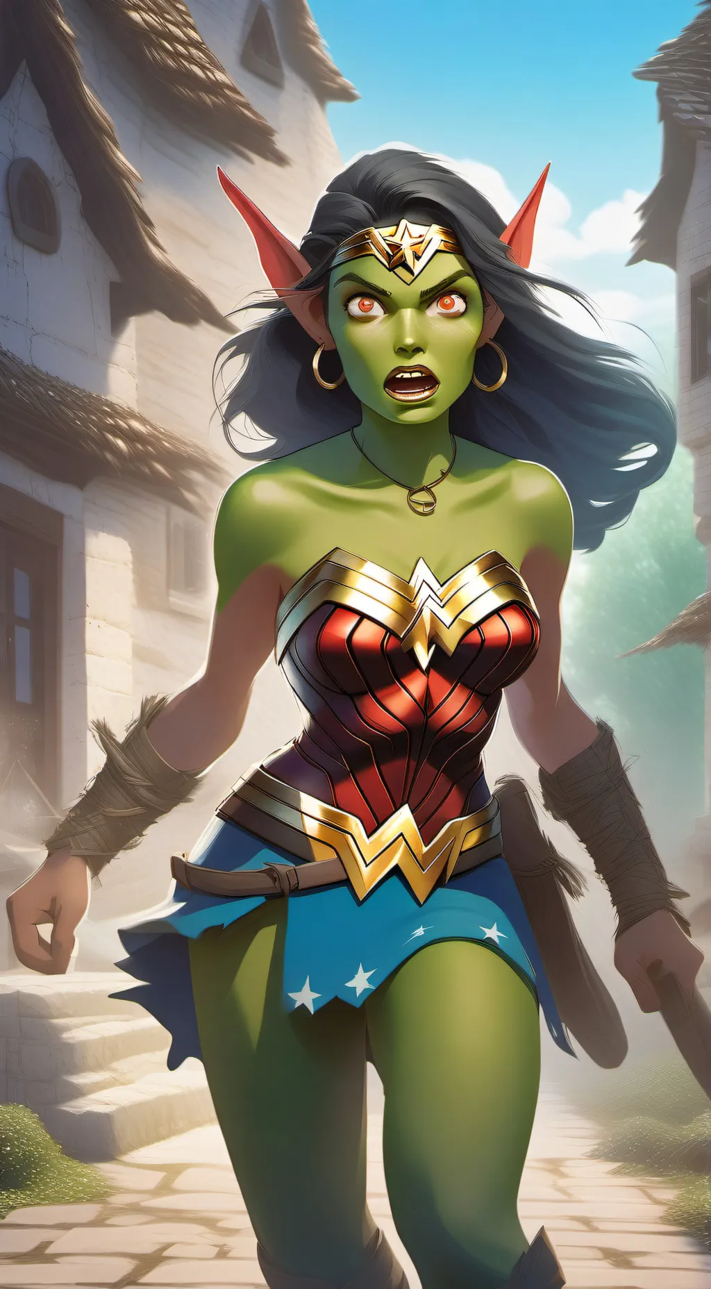 ai character: Goblin WonderWoman background
