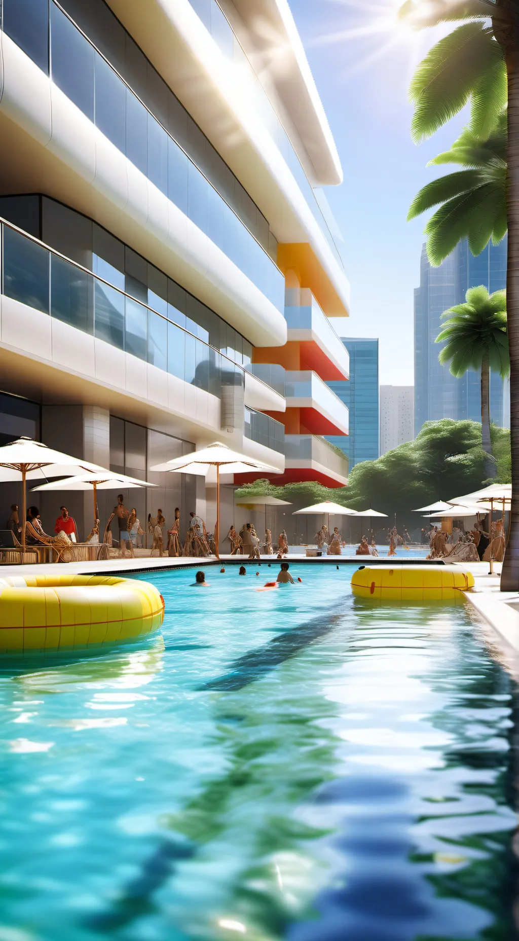 ai character: family pool day background