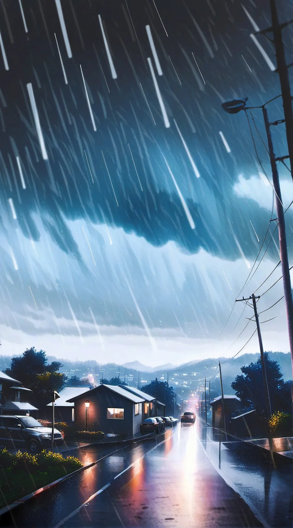 ai character: lluvia fuerte background