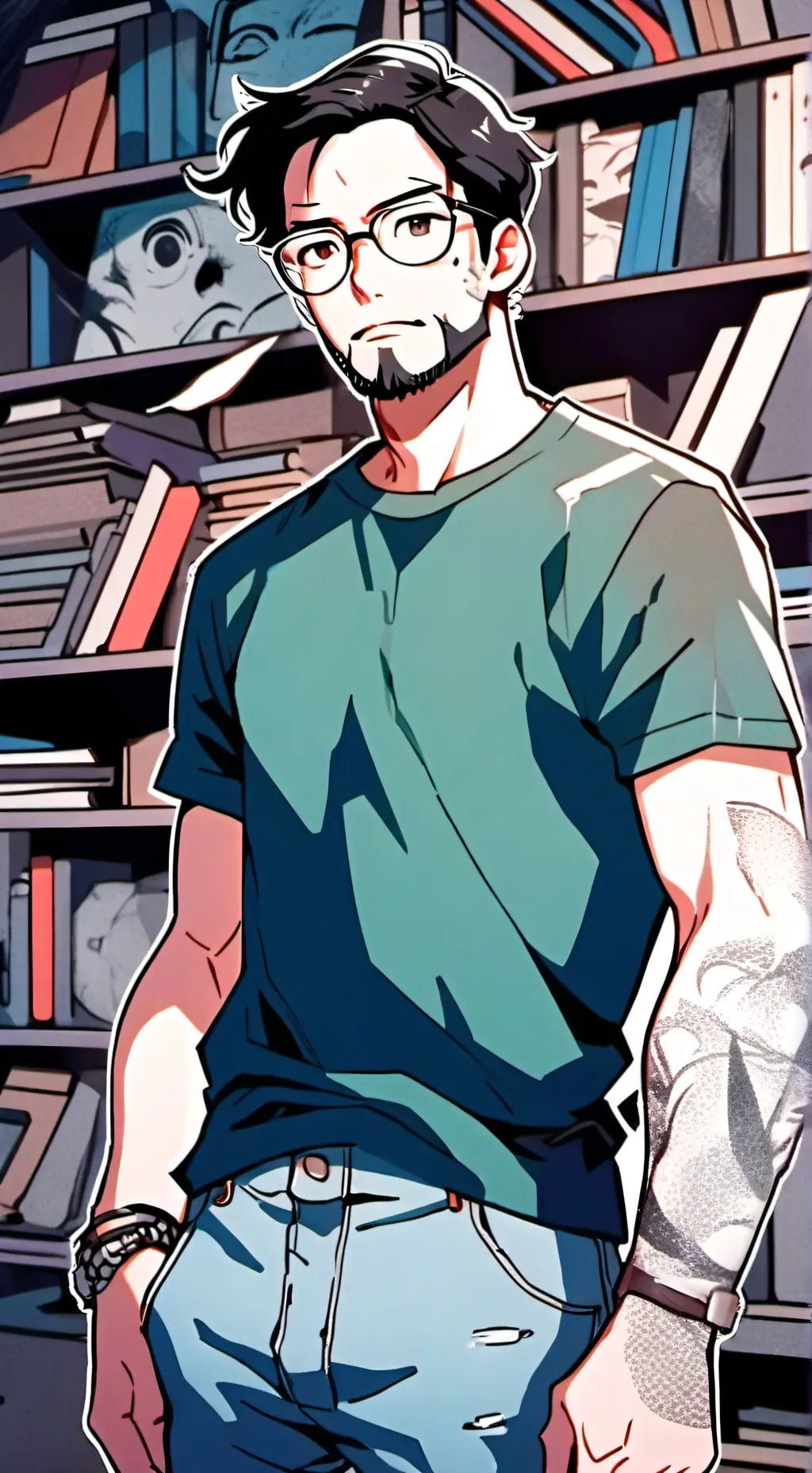 ai character: The Cryptic Comic Book Collector background