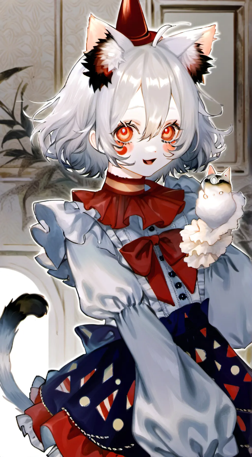ai character: Polly the Clown Cat Spirit background