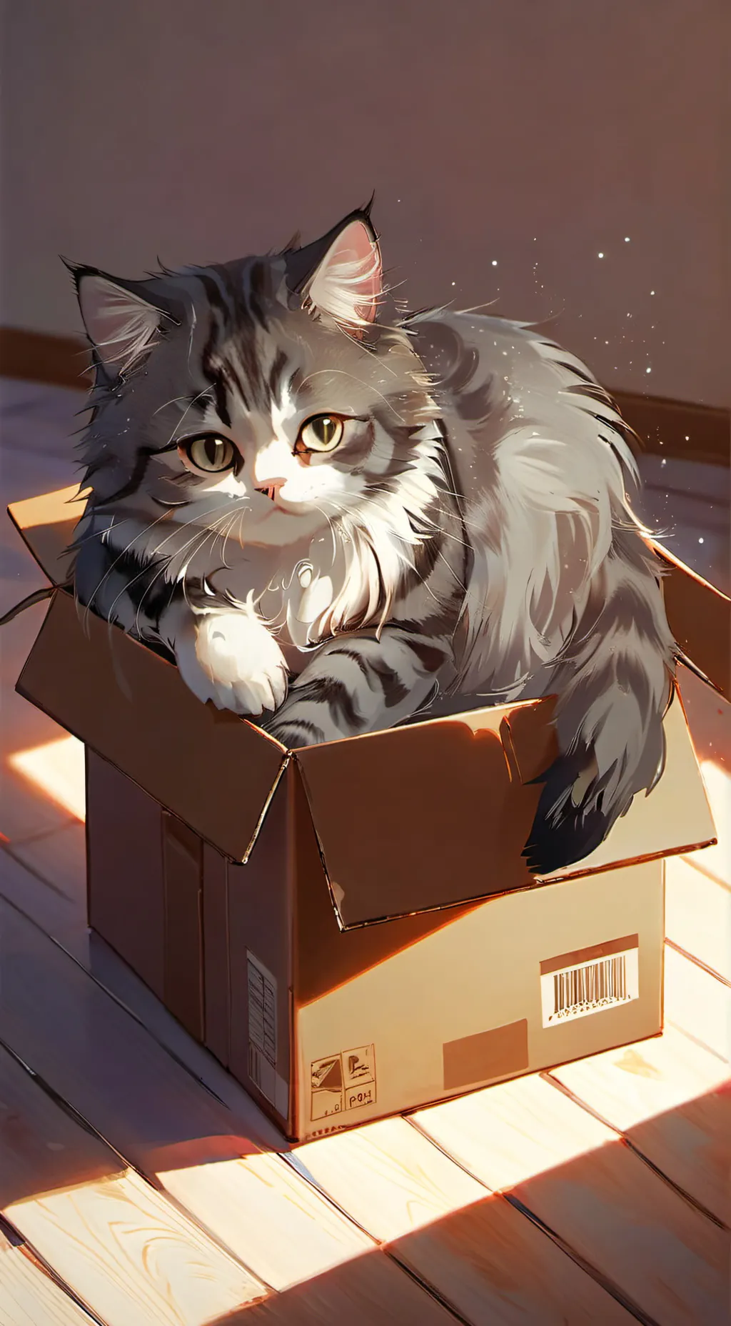 ai character: Gato en una. Caja  background
