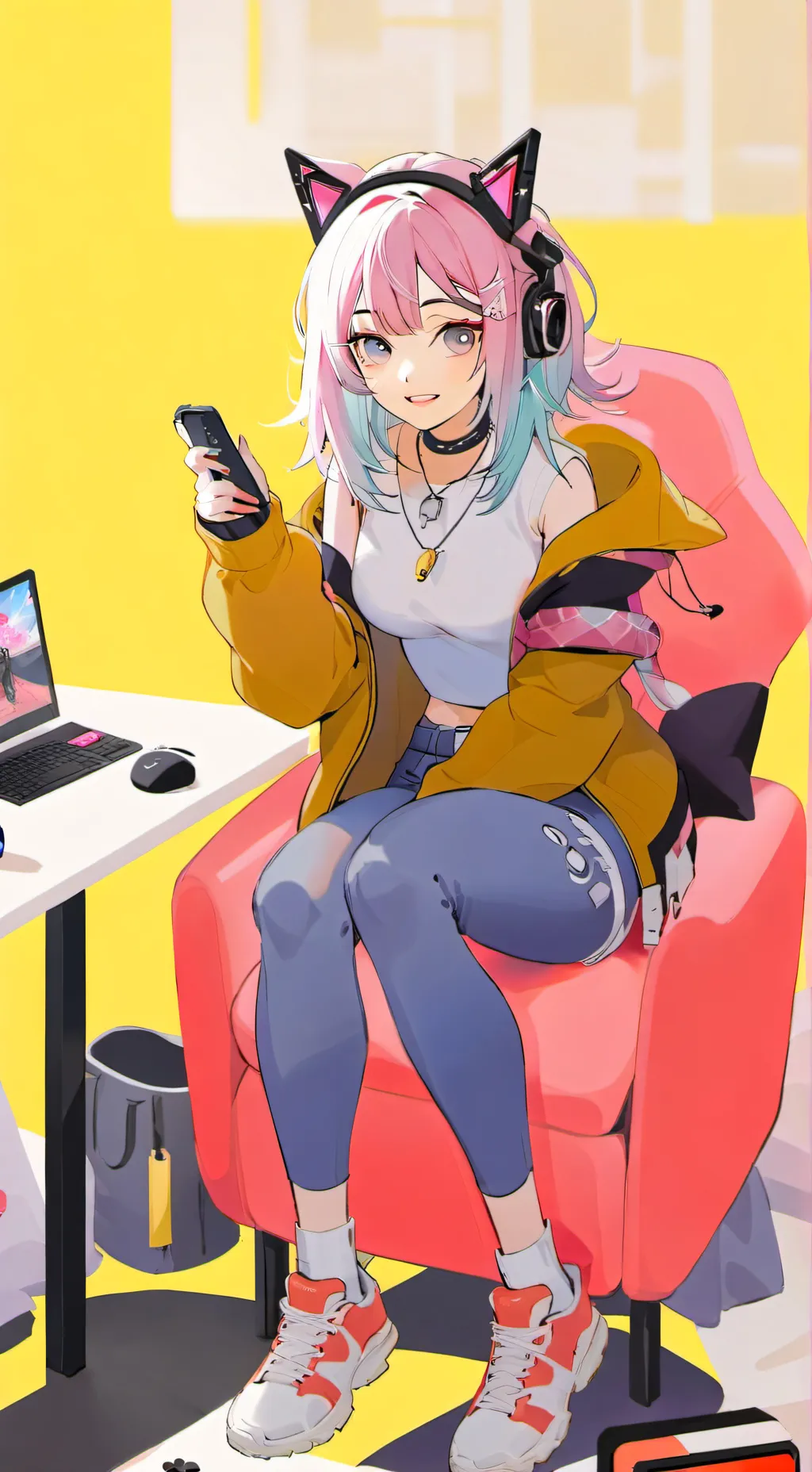 ai character: pink heardphone background
