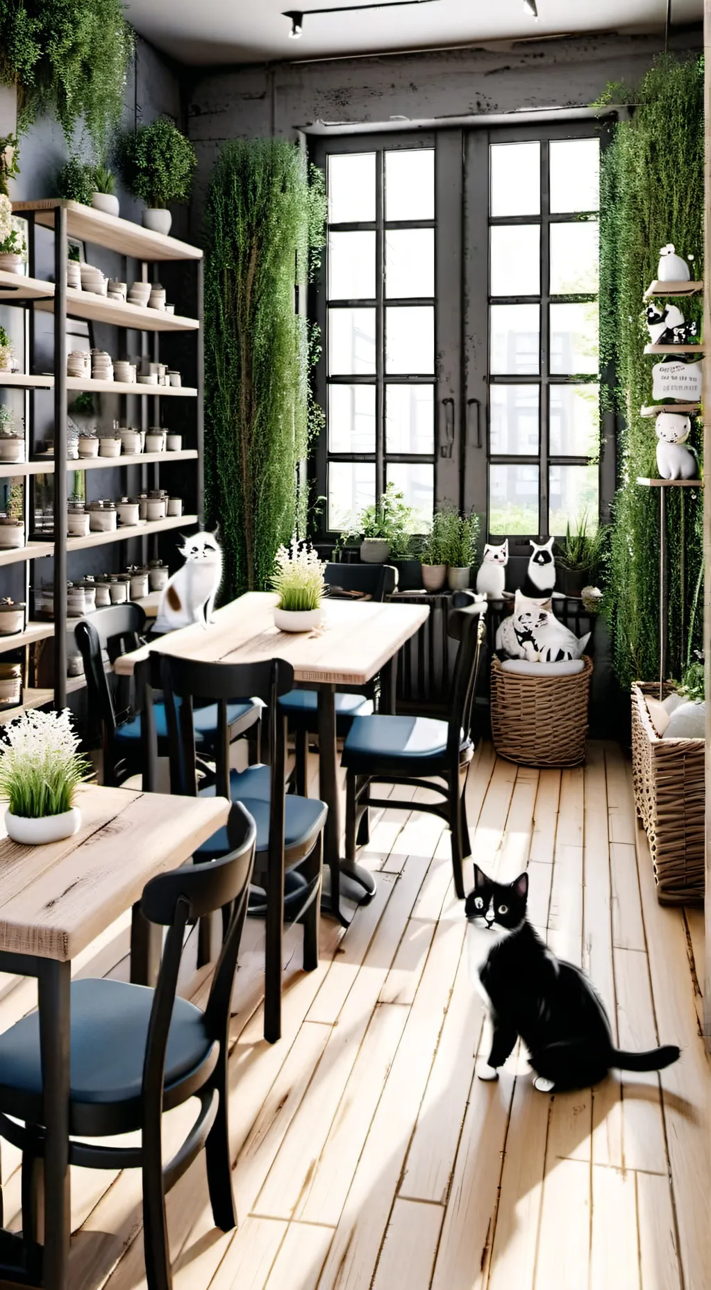 ai character: MHA at cat cafe background