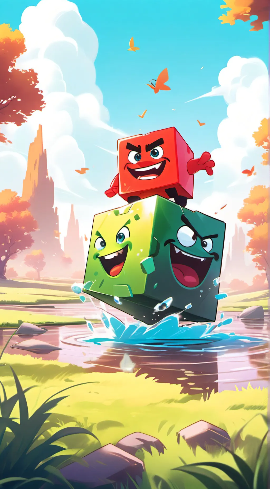 ai character: Green cube background