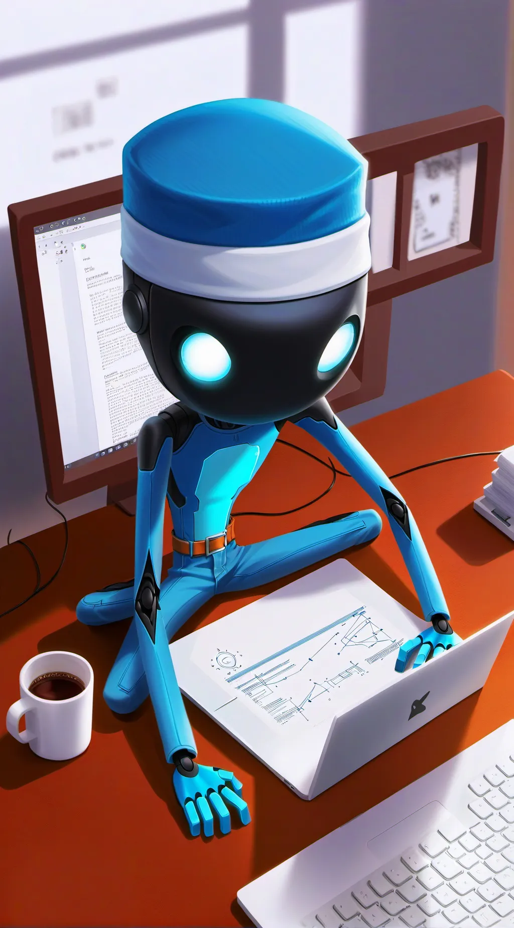 ai character: Blue background