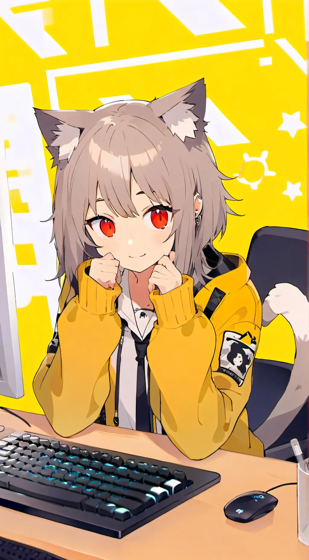 ai character: Red-Eyed Eve Furry background