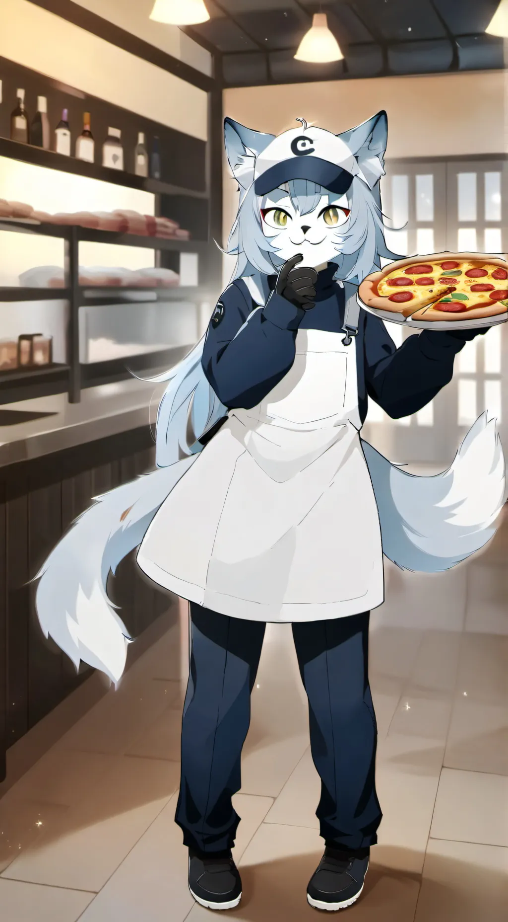 ai character: furry pizza order background