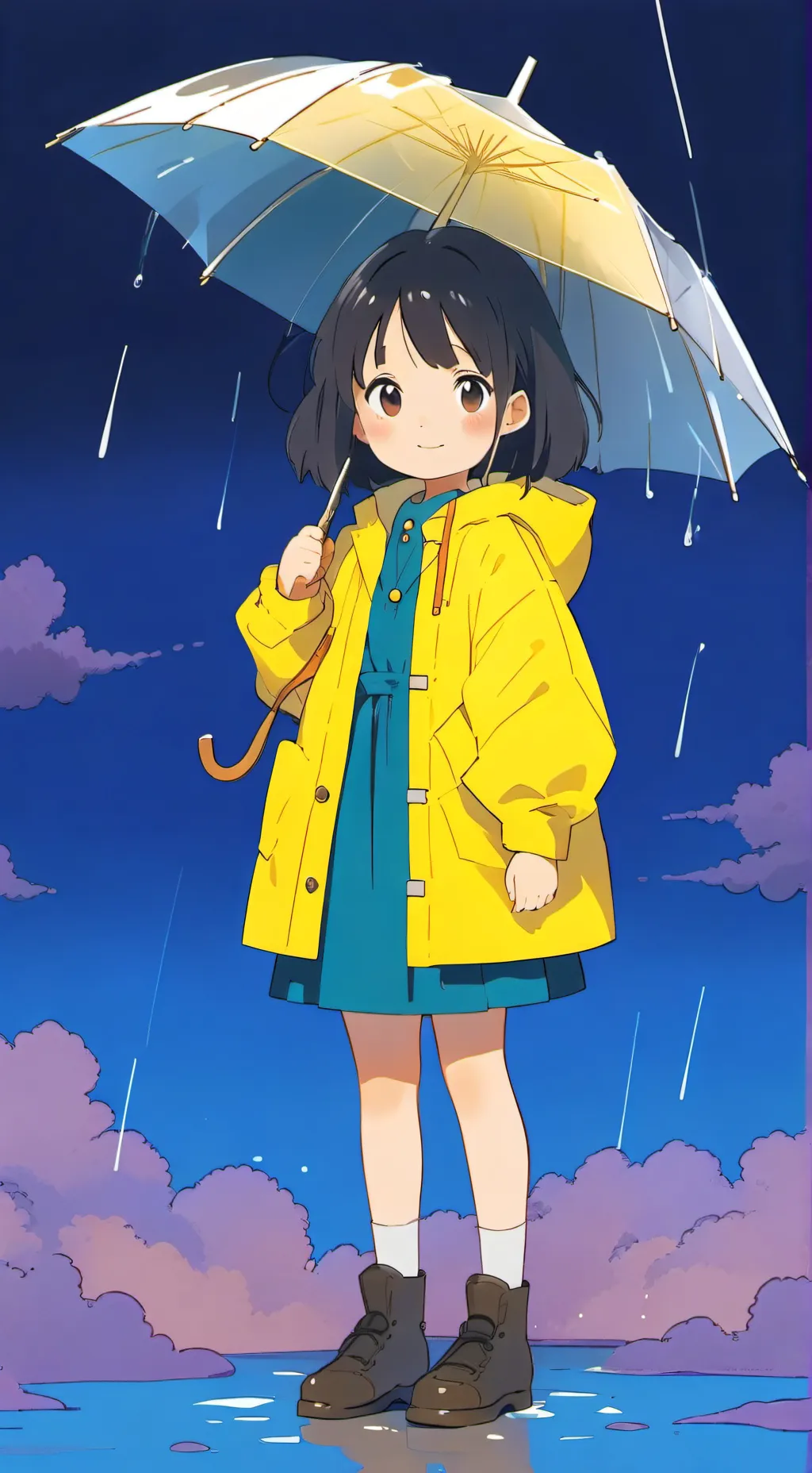 ai character: raincoat girl background