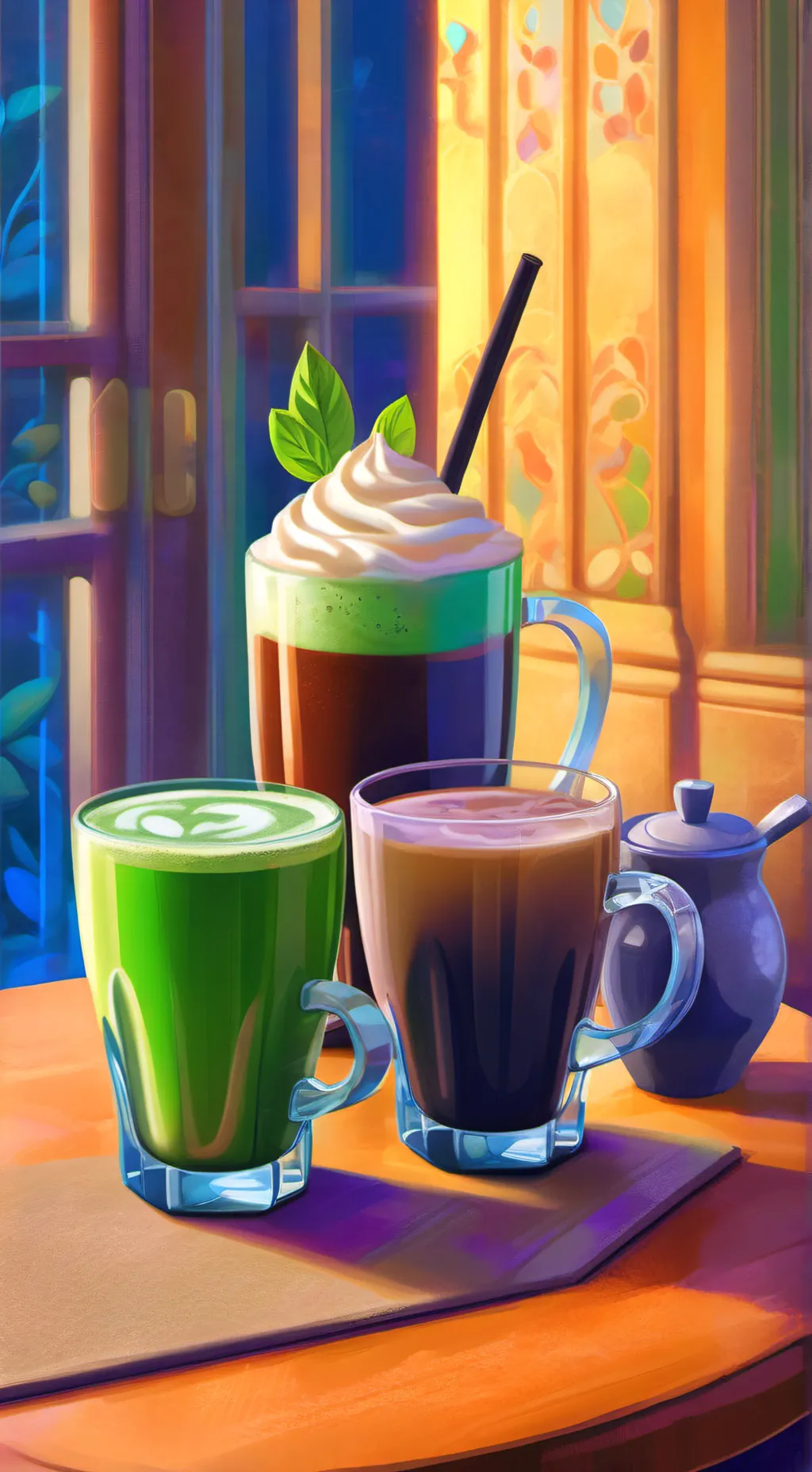 ai character: Kopi atau Matcha background