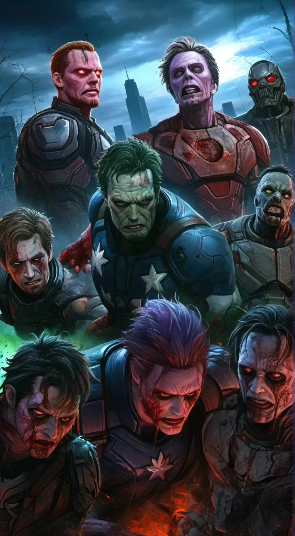 ai character: avengers zombie  background