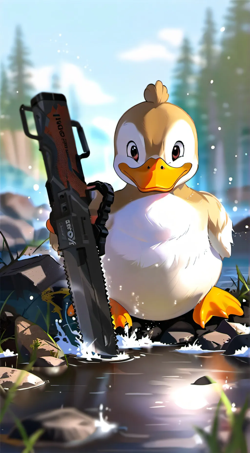 ai character: chainsaw duck background