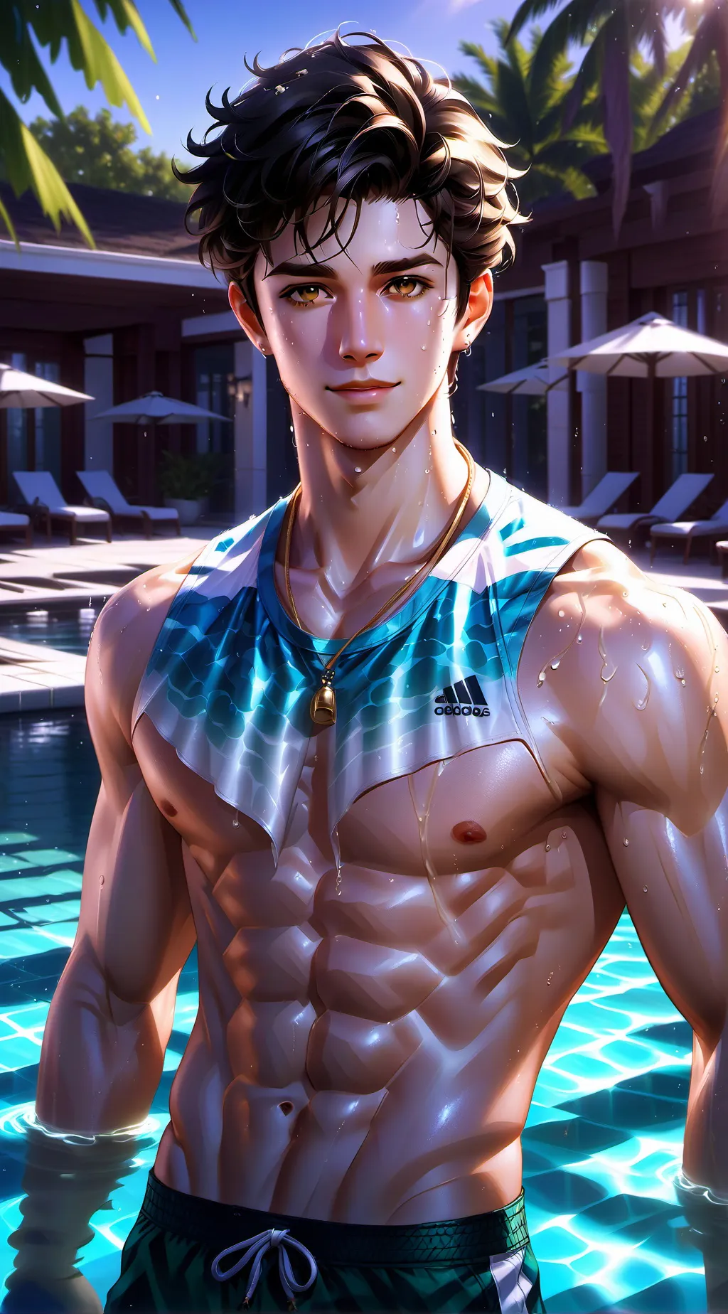 ai character: pool party background