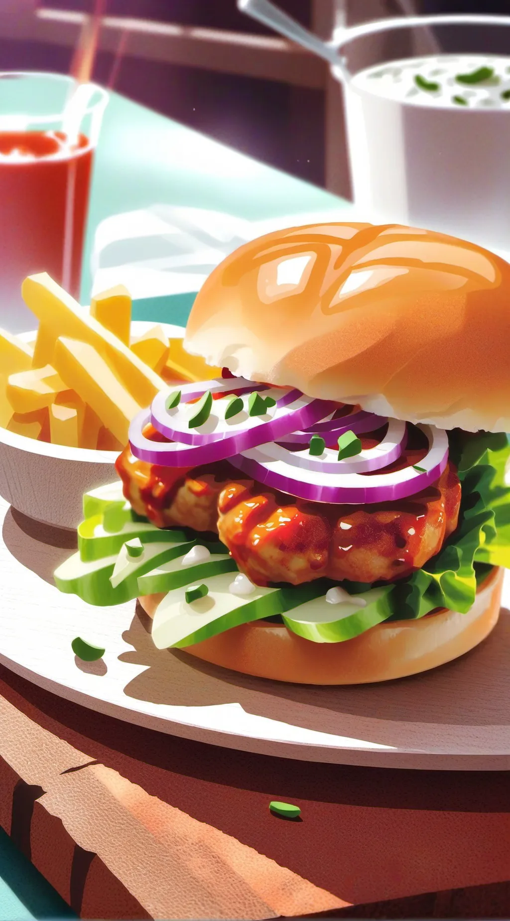 ai character: chicken sandwich background