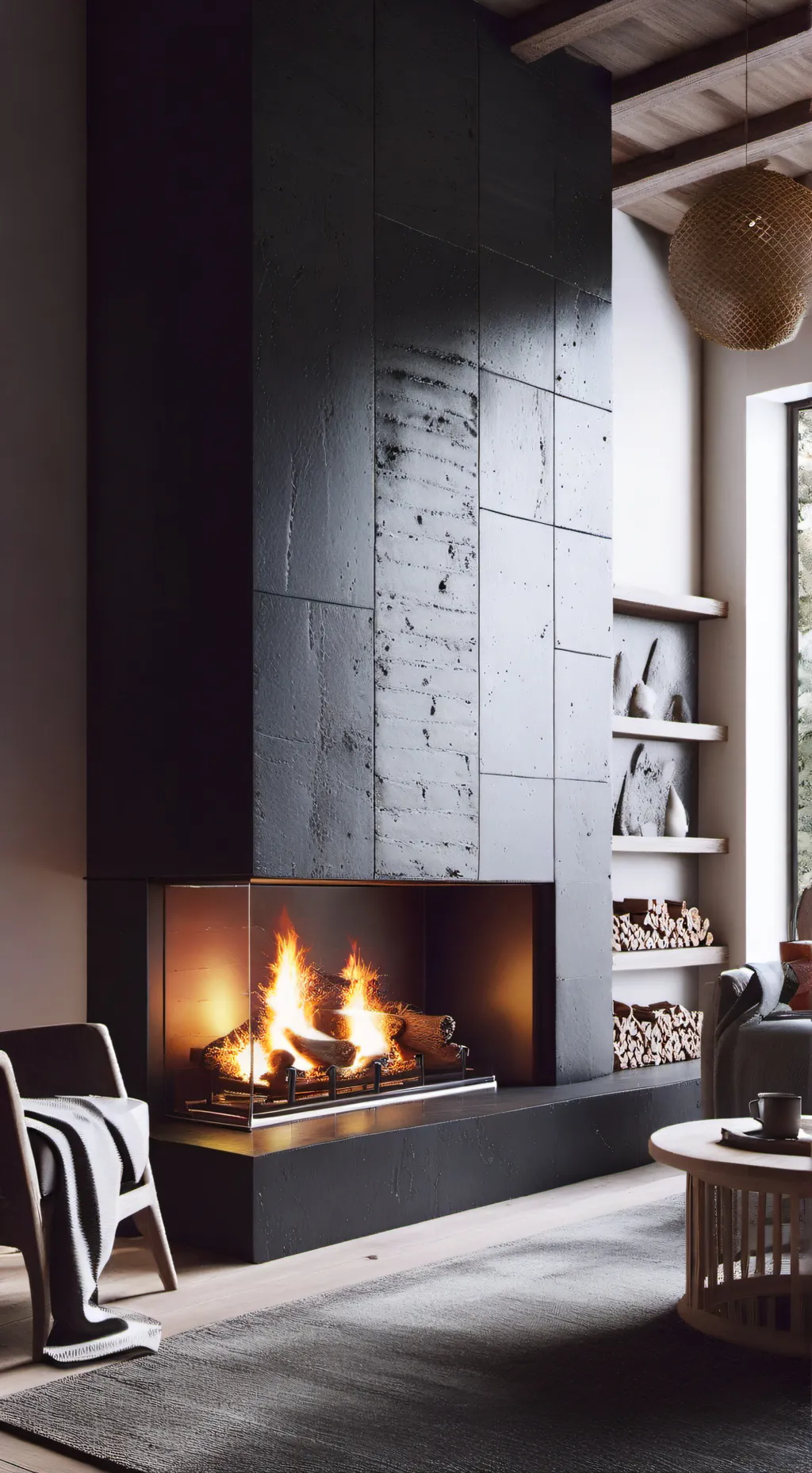 ai character: Fire place background