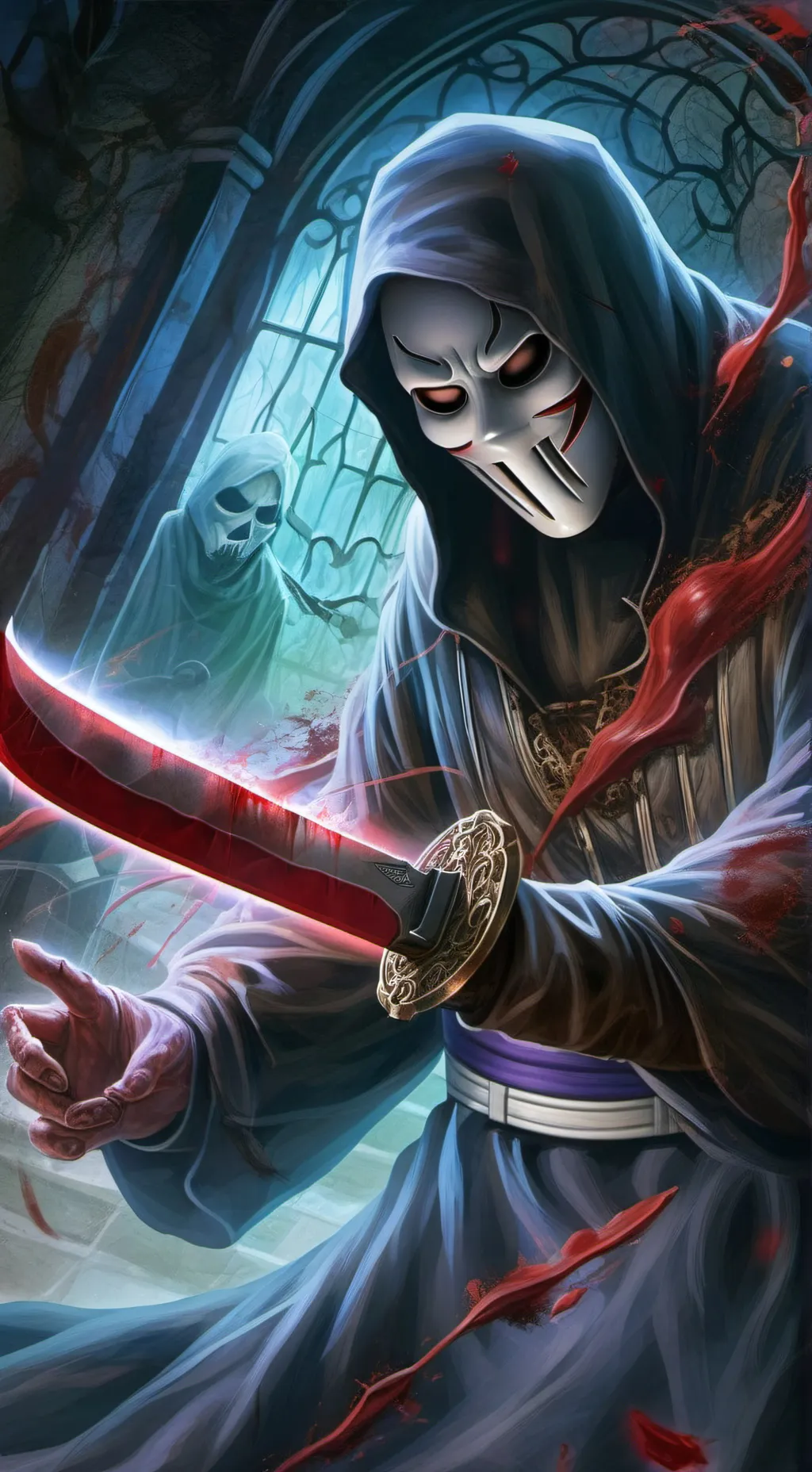 ai character: Ghostface  background