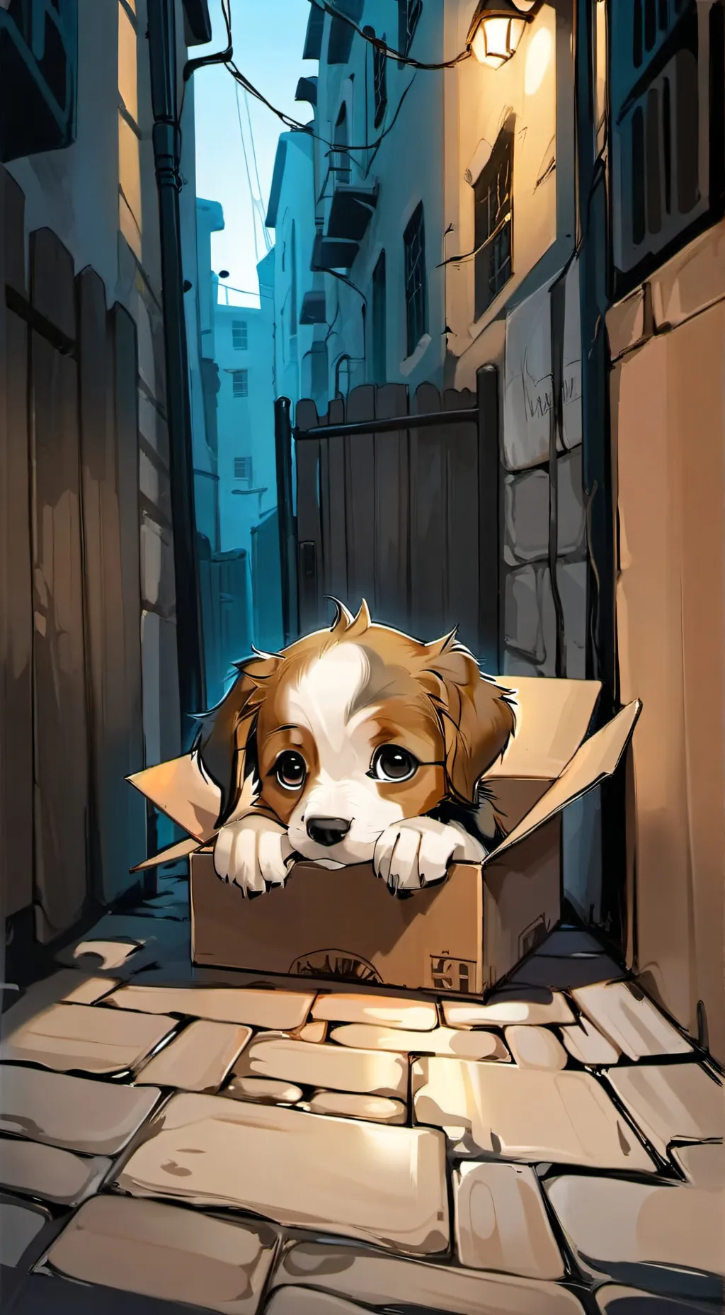 ai character: homeless puppy  background