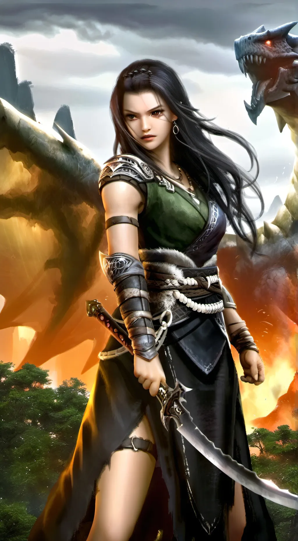 ai character: dinosaur girl  background