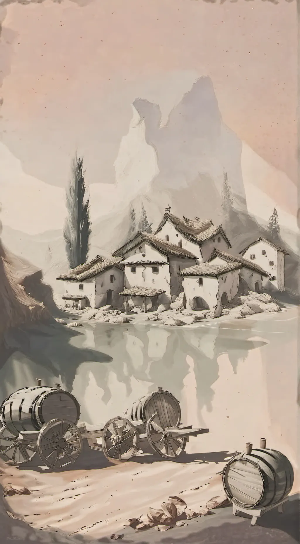 ai character: Dawn winery background