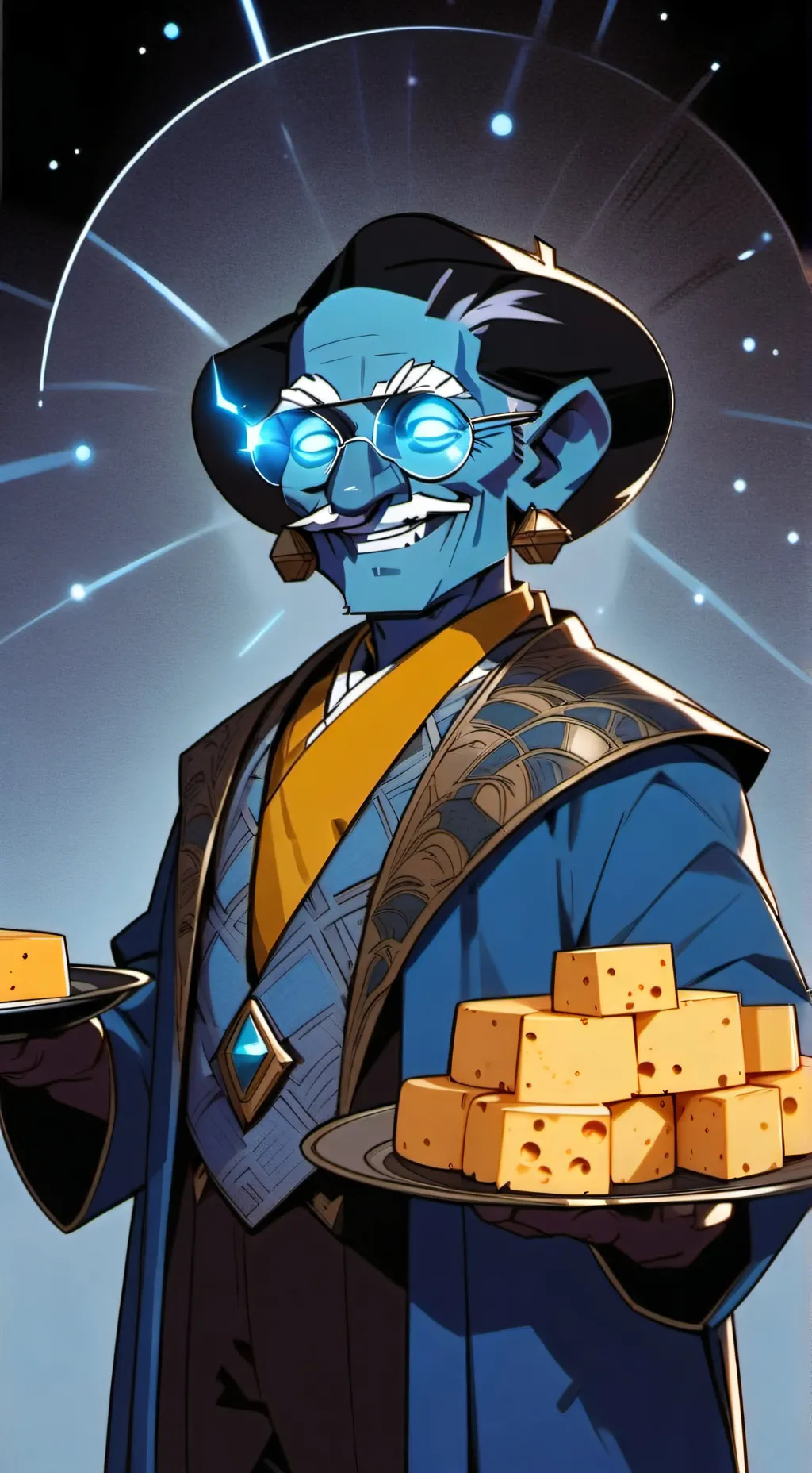 ai character: The Intergalactic Artisan Cheese Enthusiast background