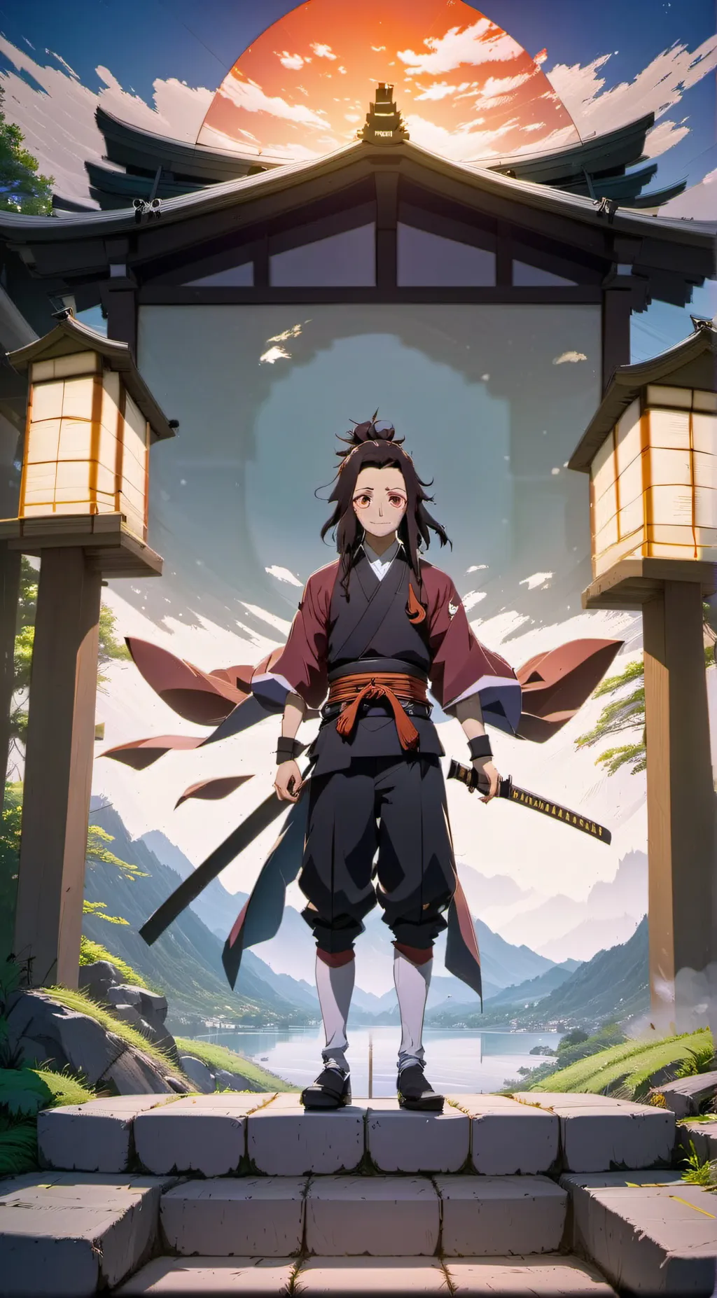 ai character: nezkuo as Tanjiro  background