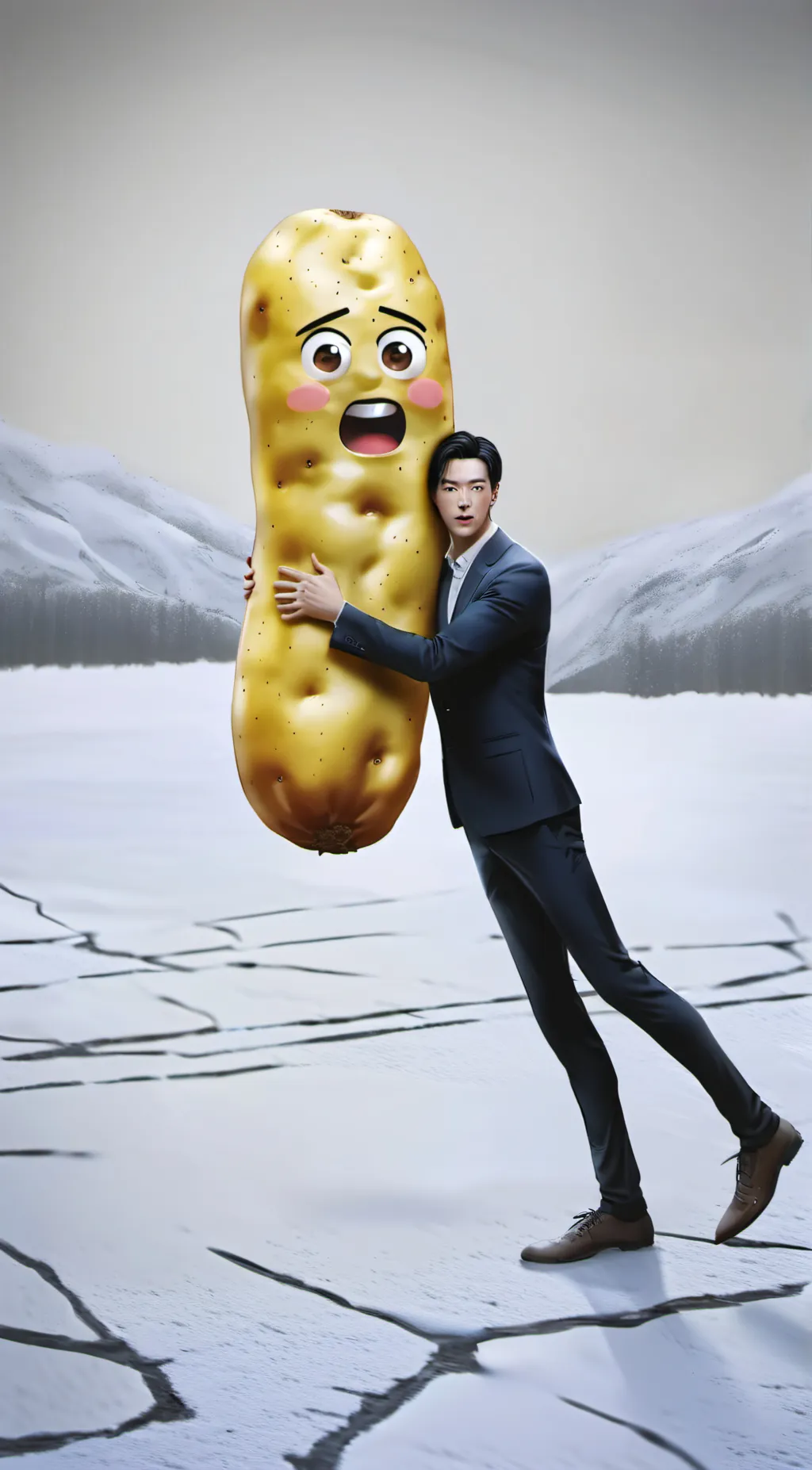 ai character: sad potato. background