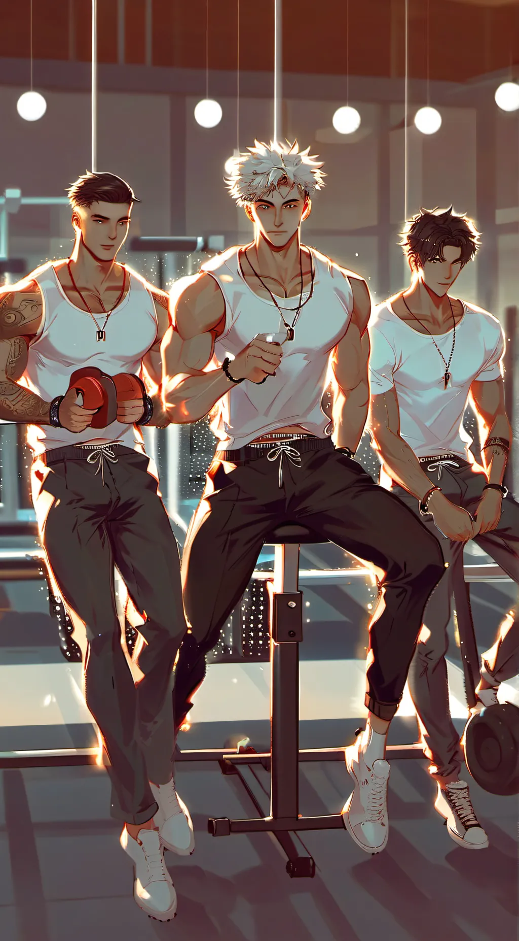 ai character: three gym boys  background