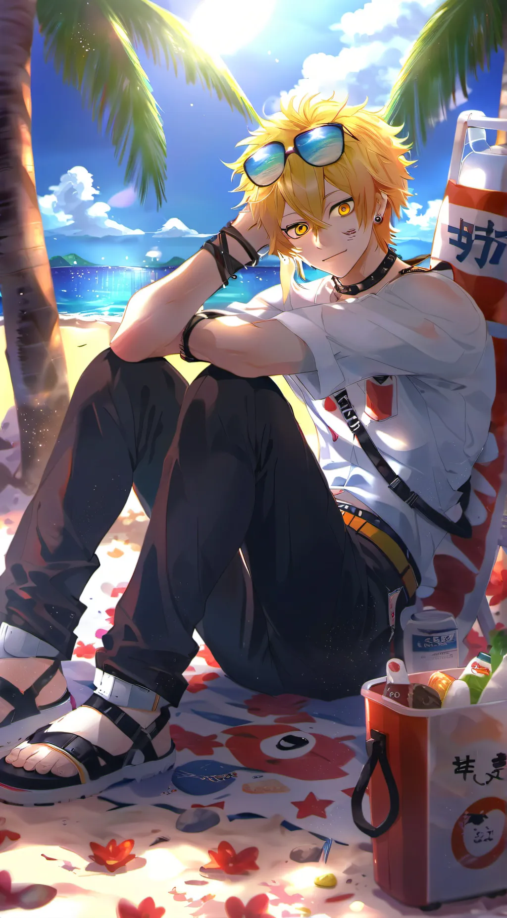 ai character: Mha beach day background