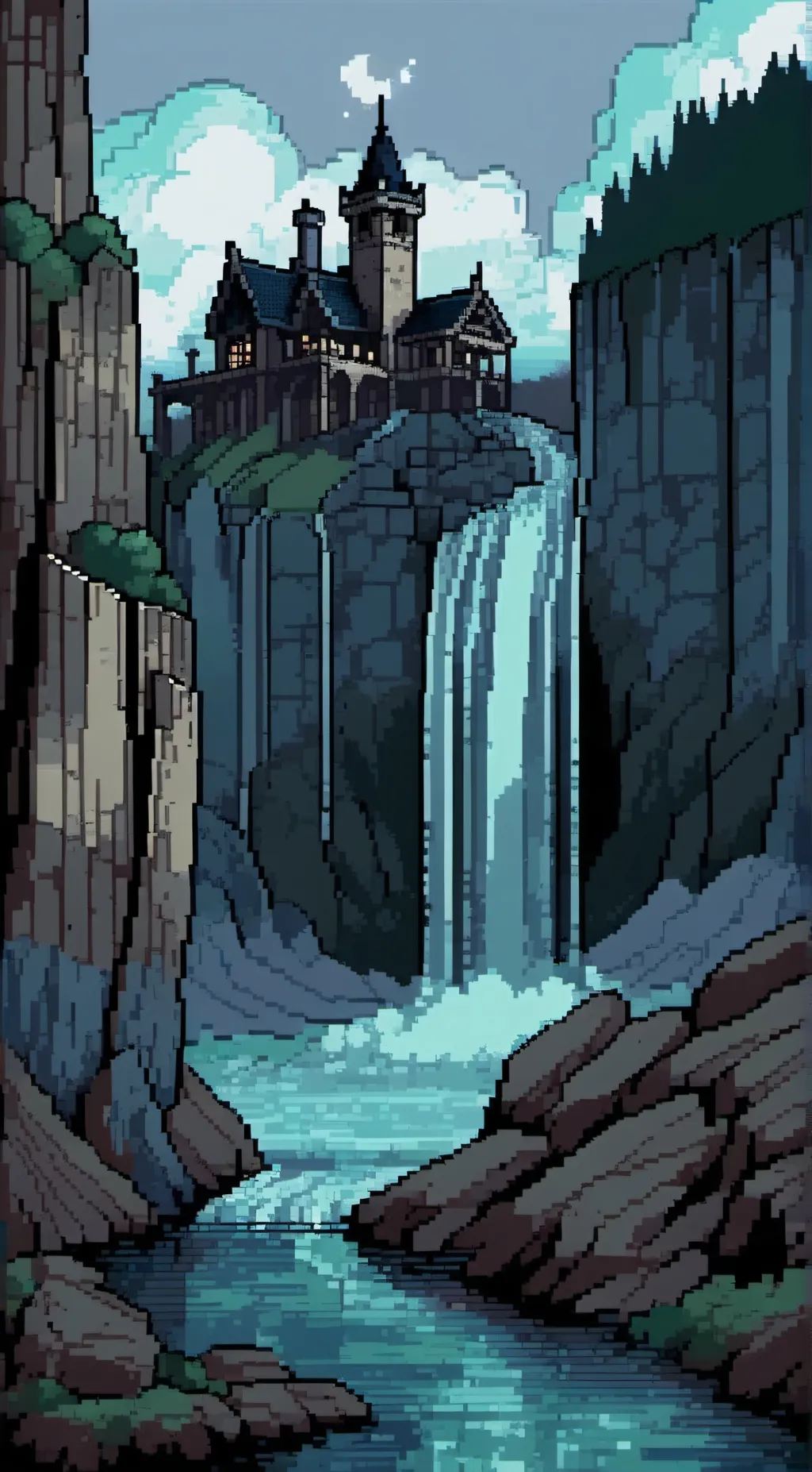 ai character: water on the hill background