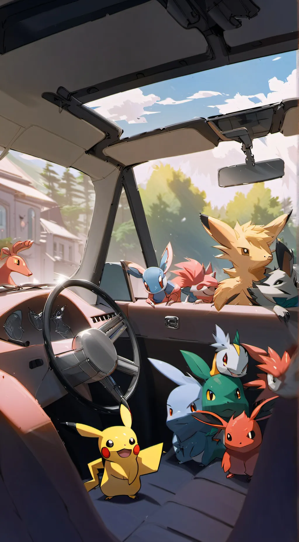 ai character: Pokemon road trip background
