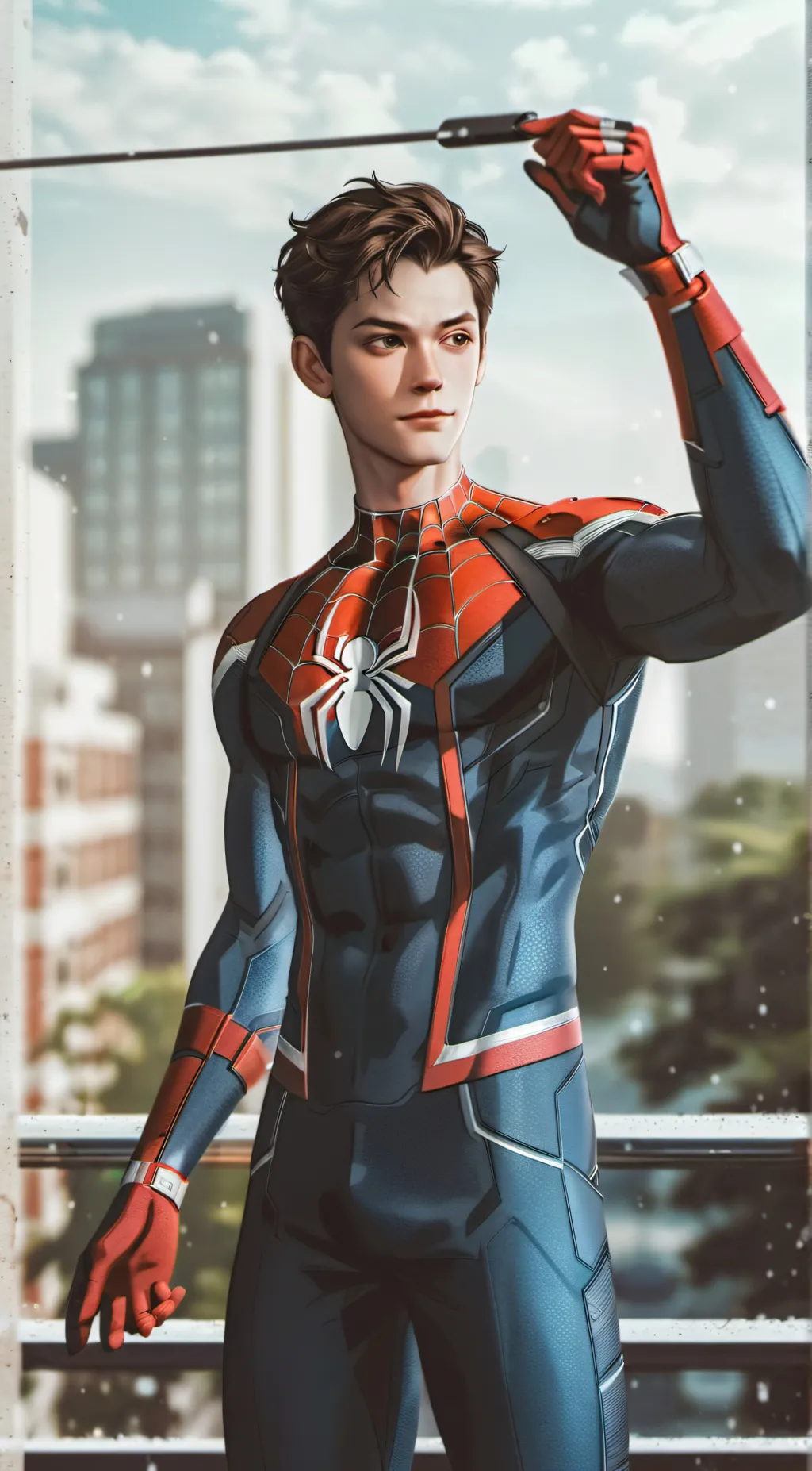 ai character: Peter P/ Spiderman background