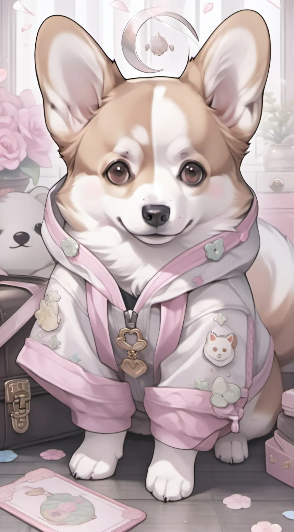 ai character: Corgi shelter  background