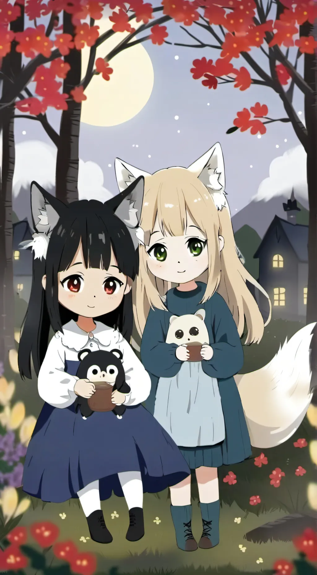 ai character: 2 fox girls background