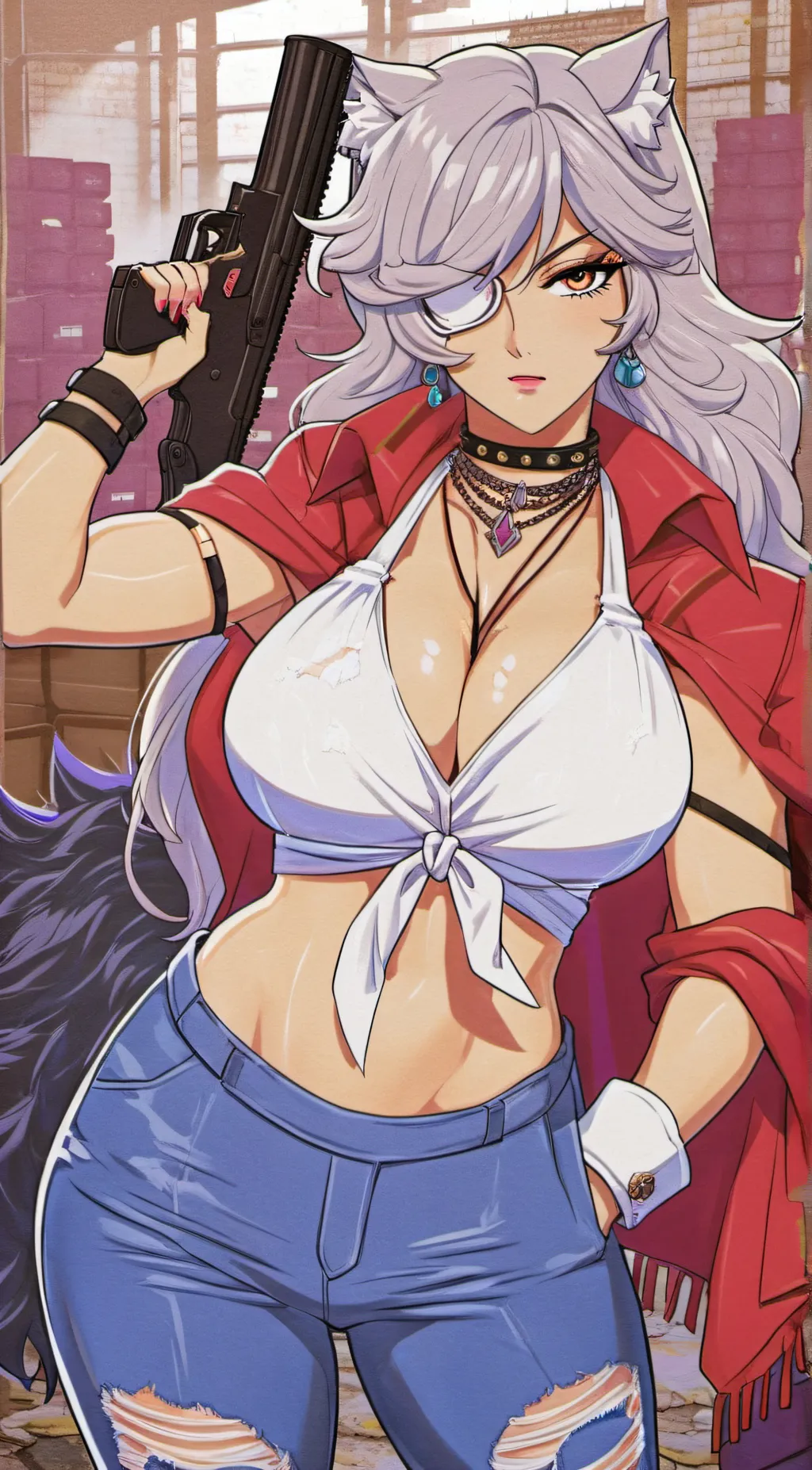 ai character: Mafia wolf girl background