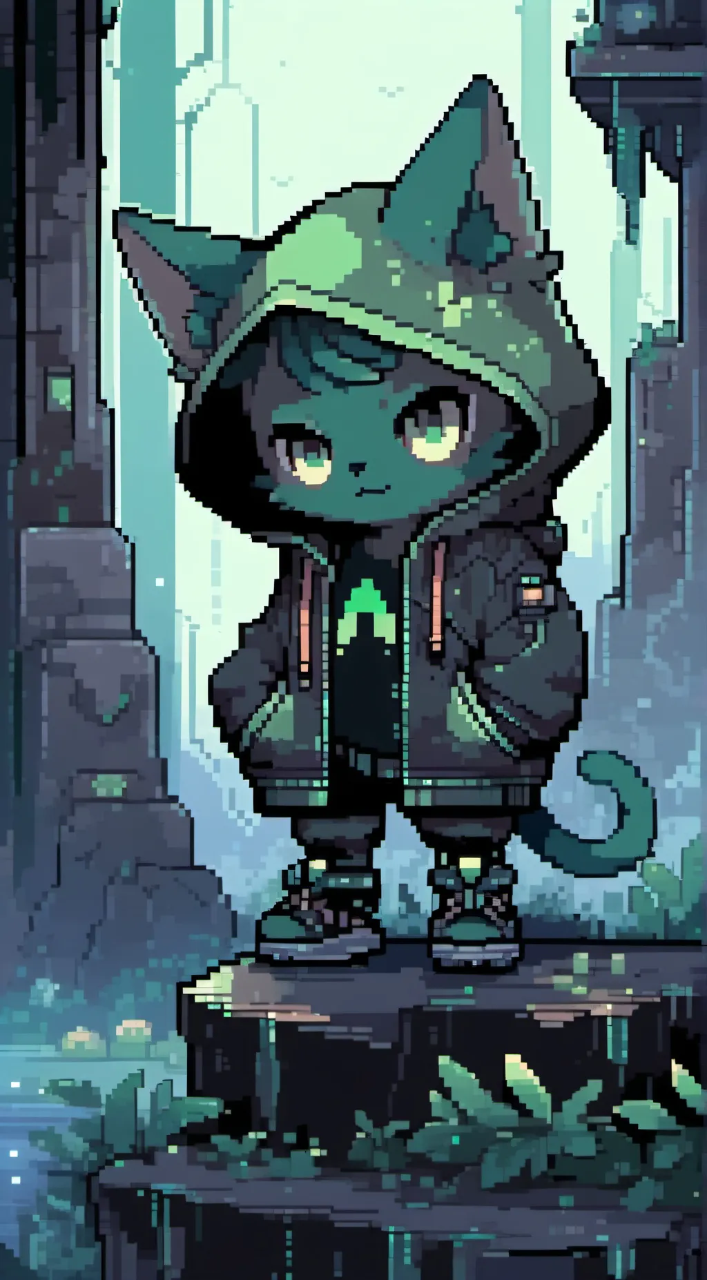 ai character: pixel gnarpy background