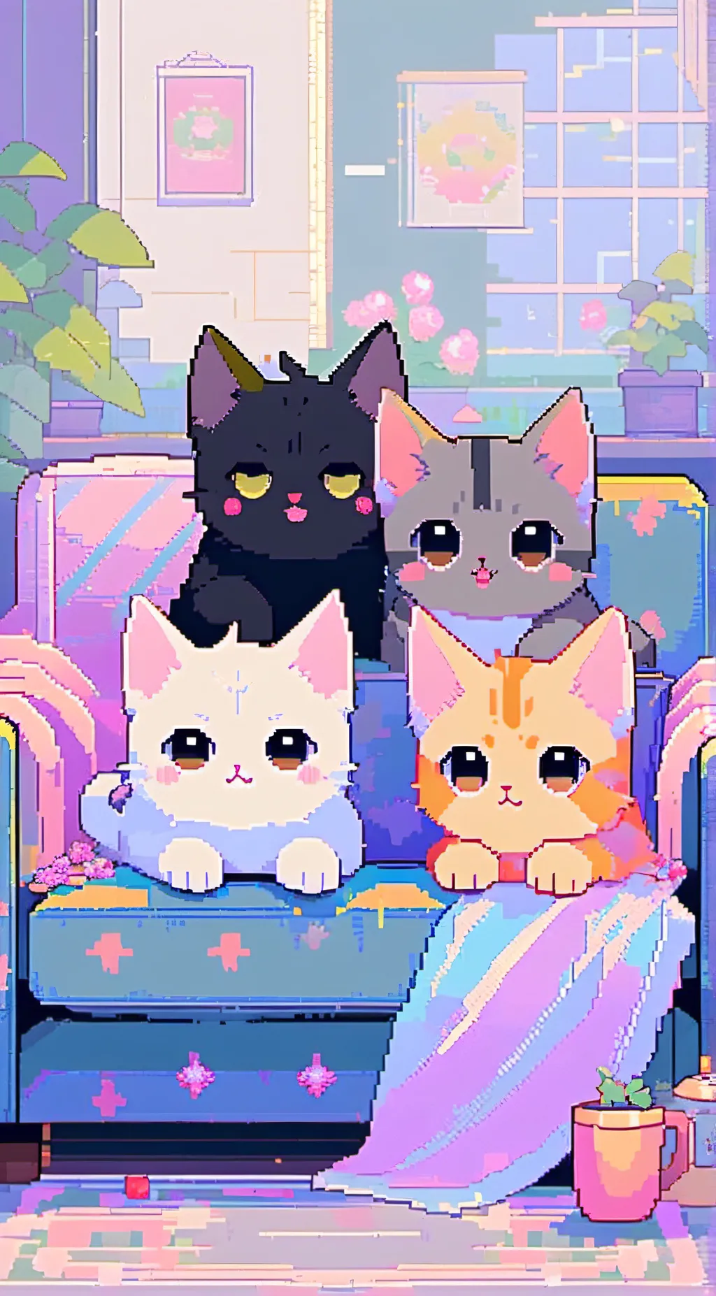 ai character: Four cats background