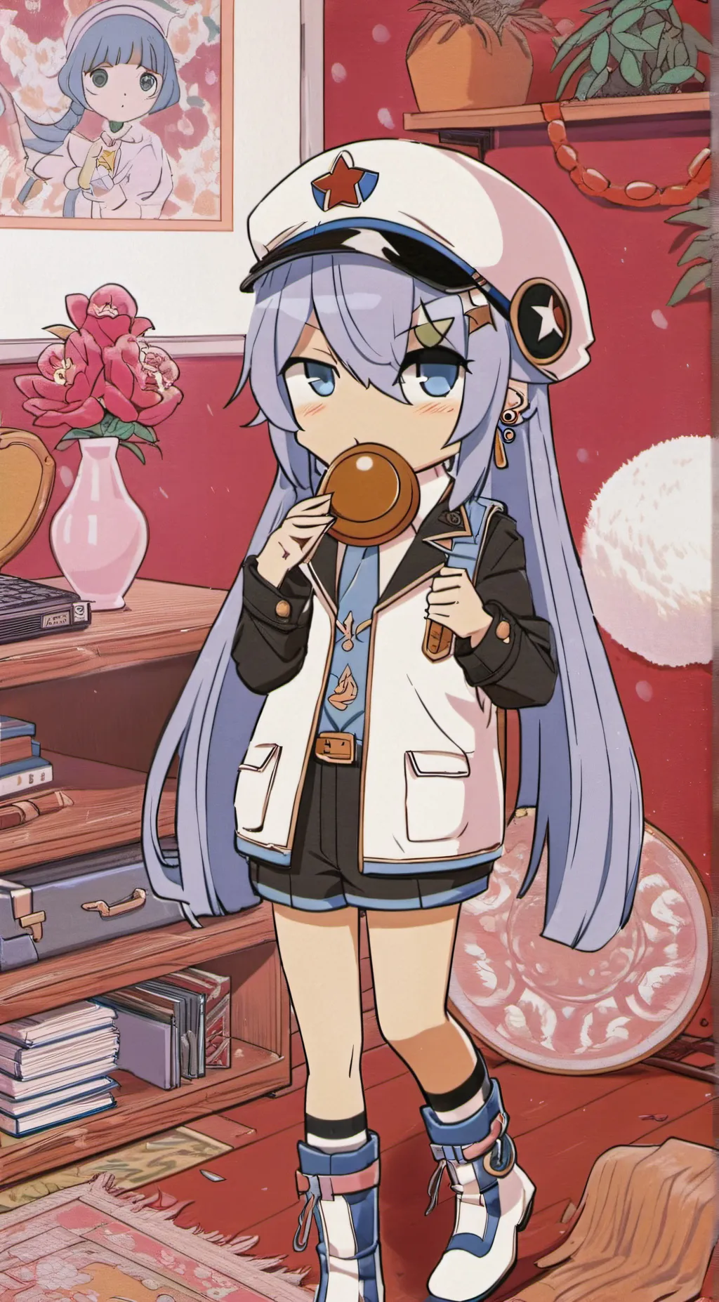 ai character: macaron background