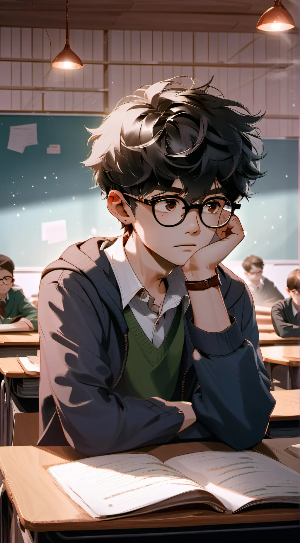 ai character: sensitive nerd boy background