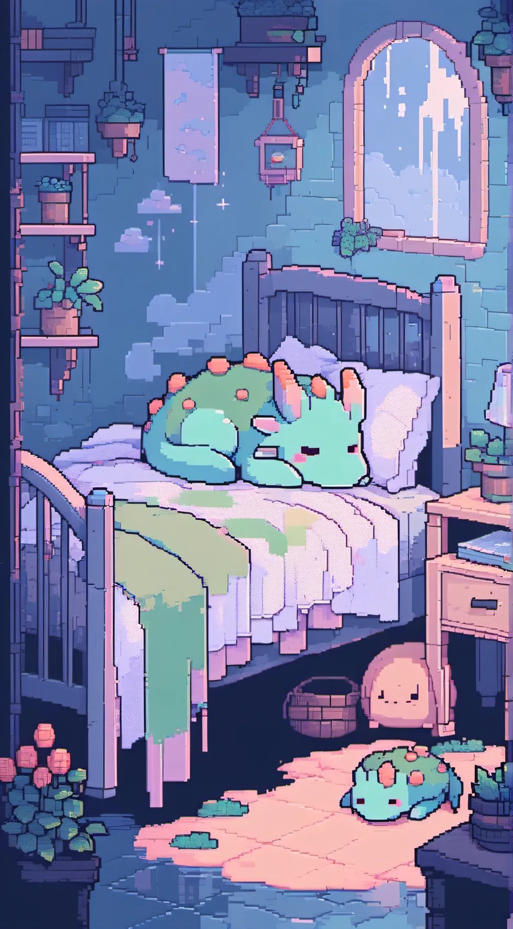 ai character: slmimeing critters background