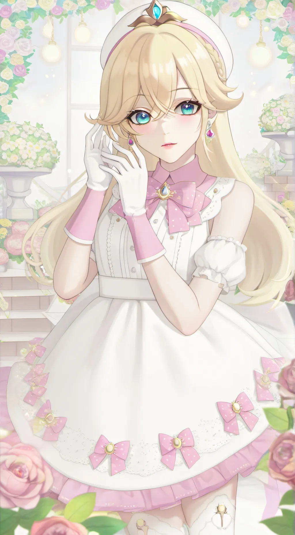 ai character: princess peach..  background