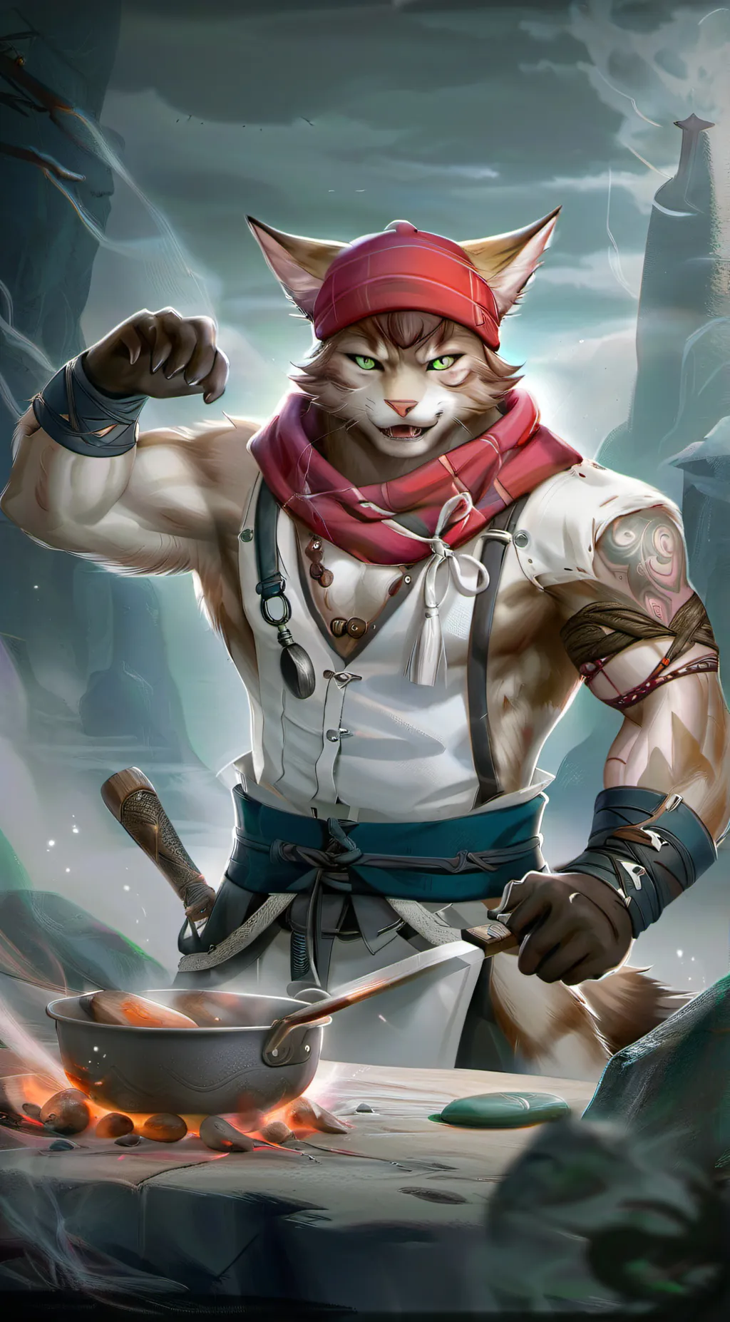 ai character: Meowscular Chef background