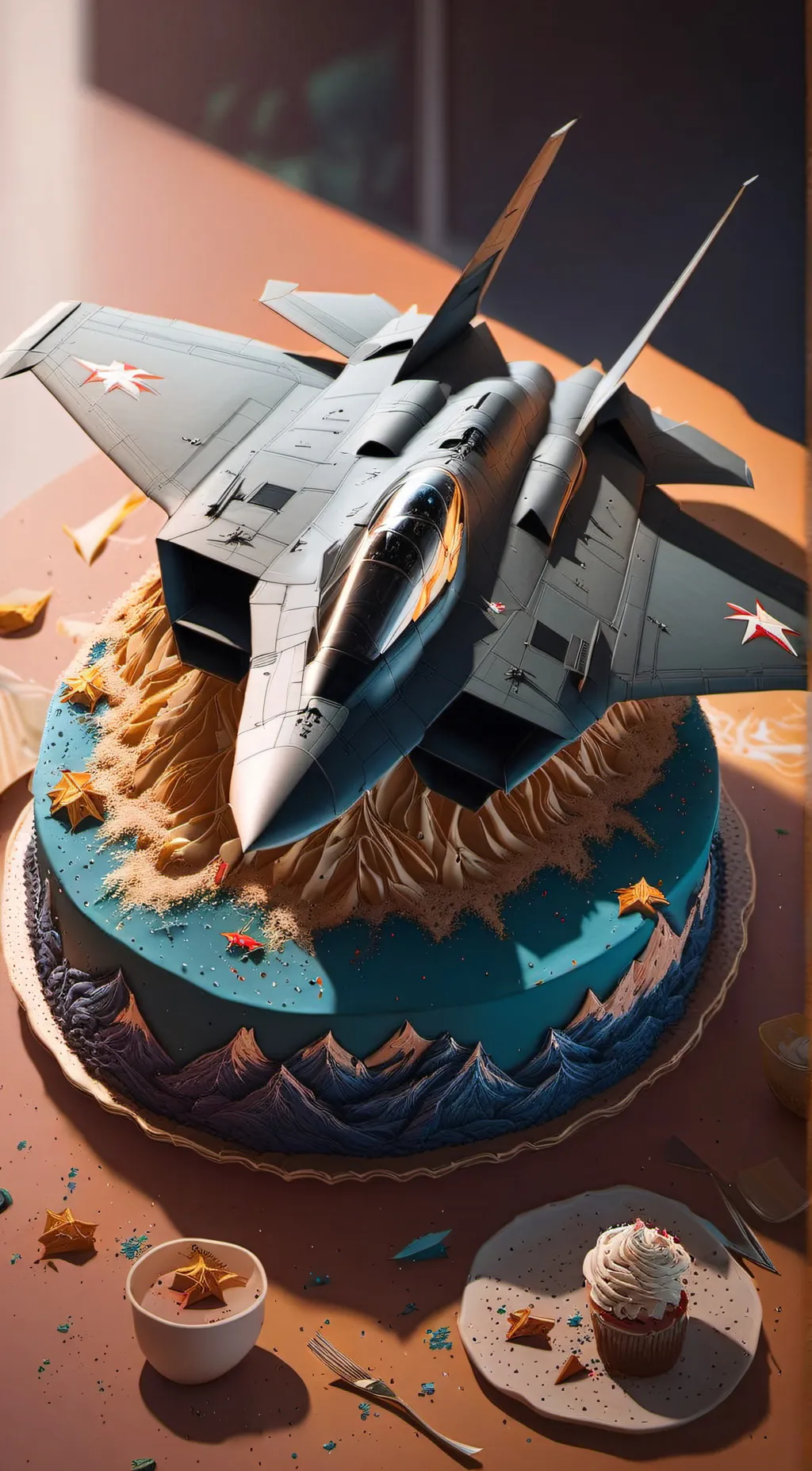 ai character: F22 Is raptor cake background