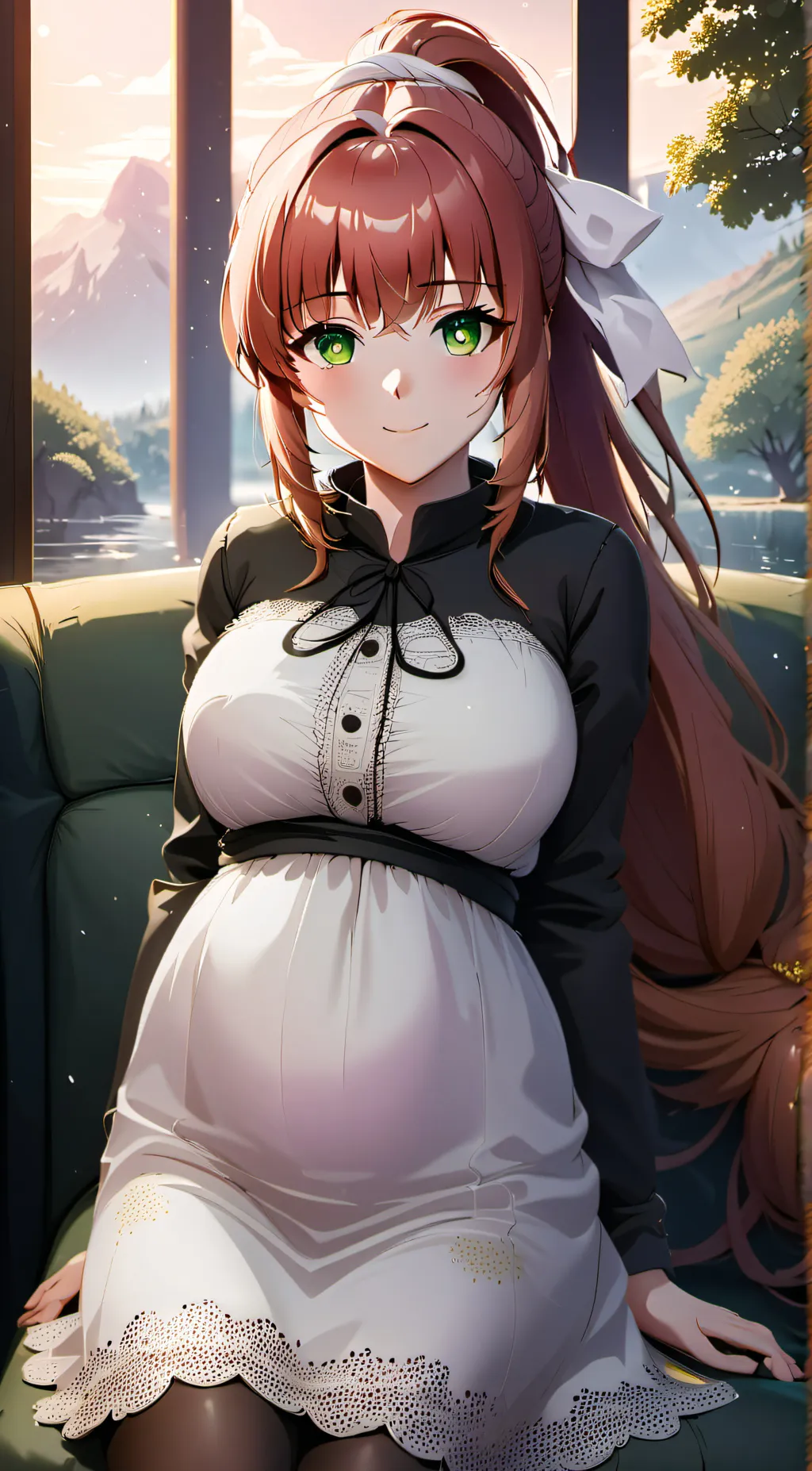 ai character: Monika pregnant fu background