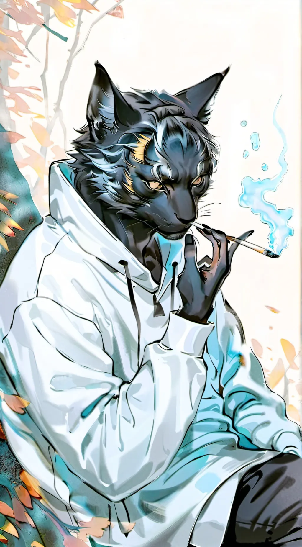 ai character: cat smoking background