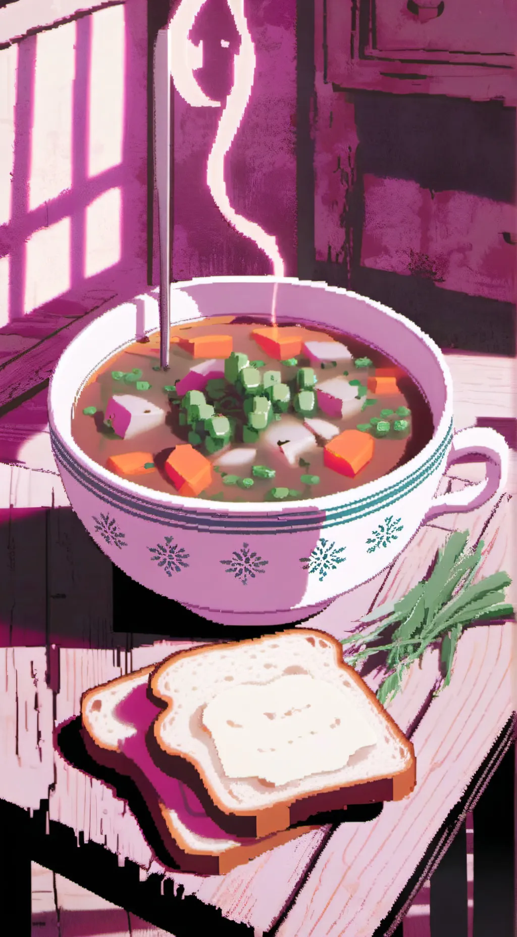 ai character: A bowl of soup. background